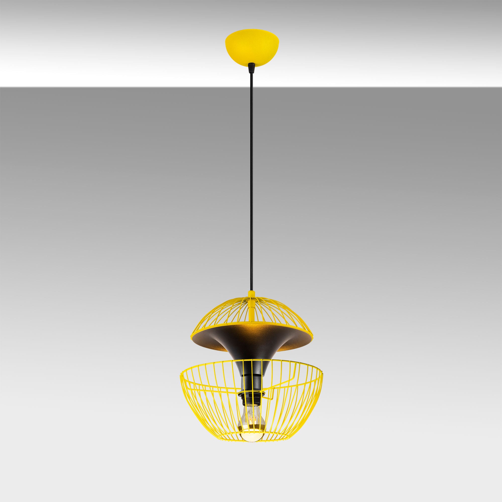 Candeeiro de Teto amarelo moderno, altura ajustável 30x30x45-135 cm, corpo e base de metal, soquete E27, iluminação elegante para decoração de casa e escritório, IP20