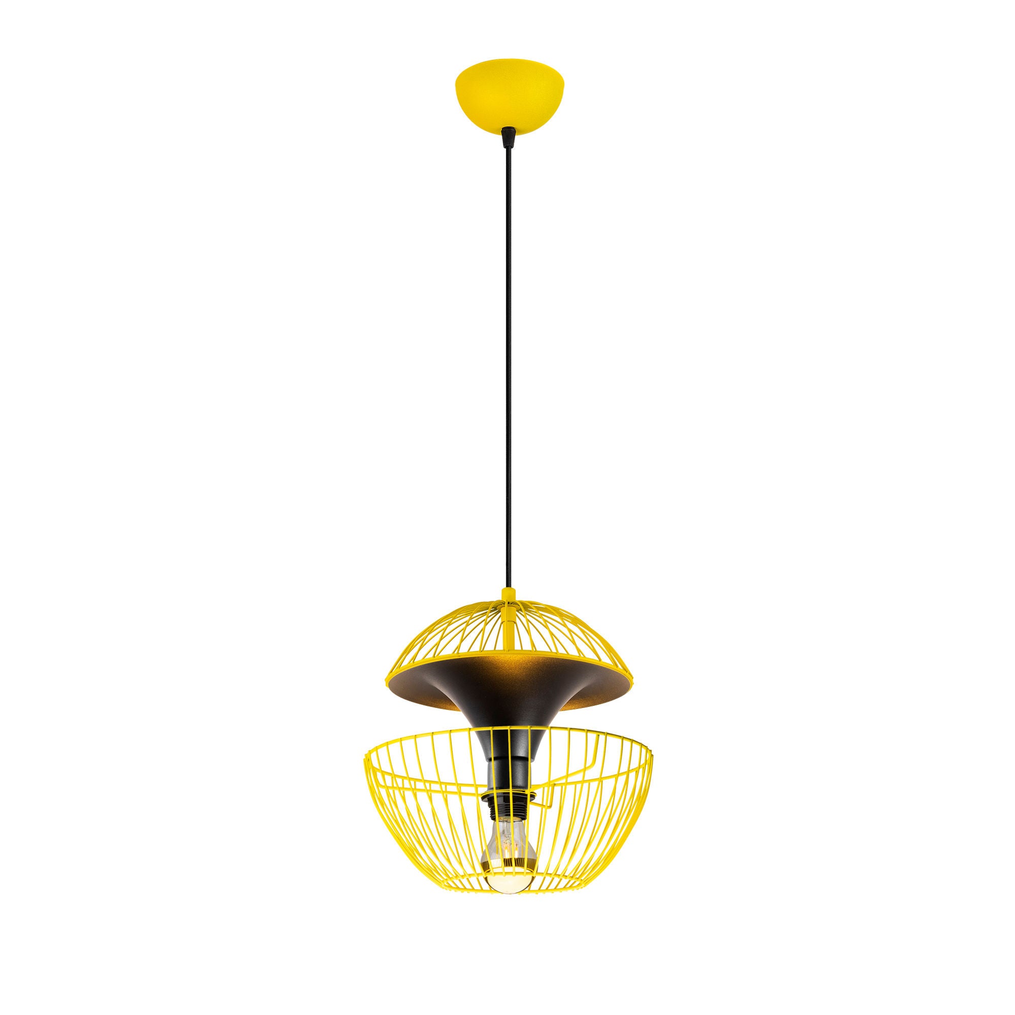Candeeiro de Teto amarelo moderno, altura ajustável 30x30x45-135 cm, corpo e base de metal, soquete E27, iluminação elegante para decoração de casa e escritório, IP20
