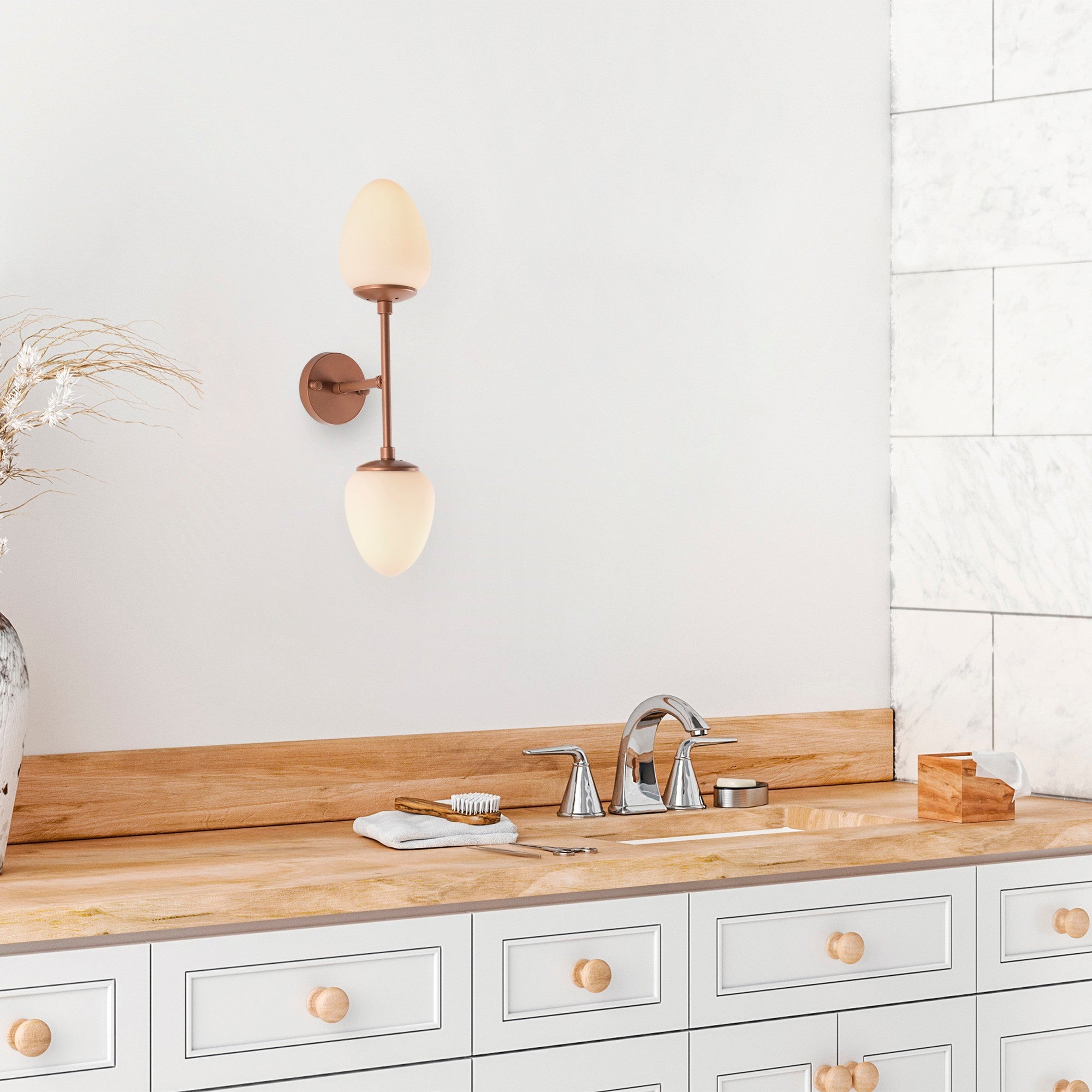 Candeeiro de Parede elegante em cobre, corpo de metal, 12 x 23 x 56 cm | IP20, 2 soquetes E14, design boêmio e escandinavo | Ideal para hotéis e espaços modernos