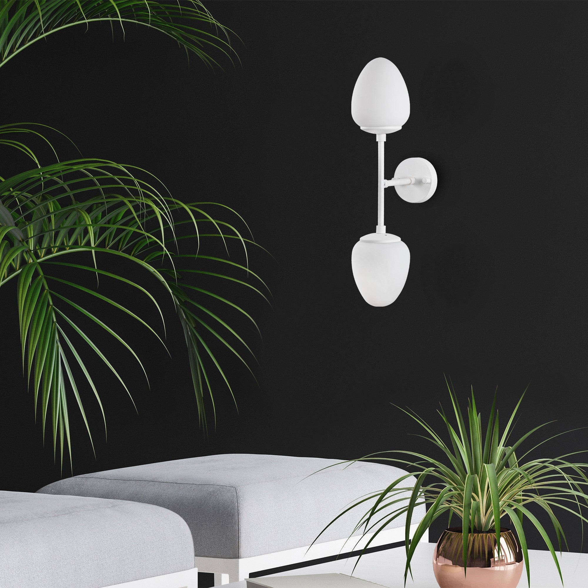 Candeeiro de Parede branca elegante, corpo de metal com tampa de vidro, 12 x 23 x 56 cm | IP20, 2 soquetes E14, máx. 40 W | Ideal para decoração boêmia e escandinava