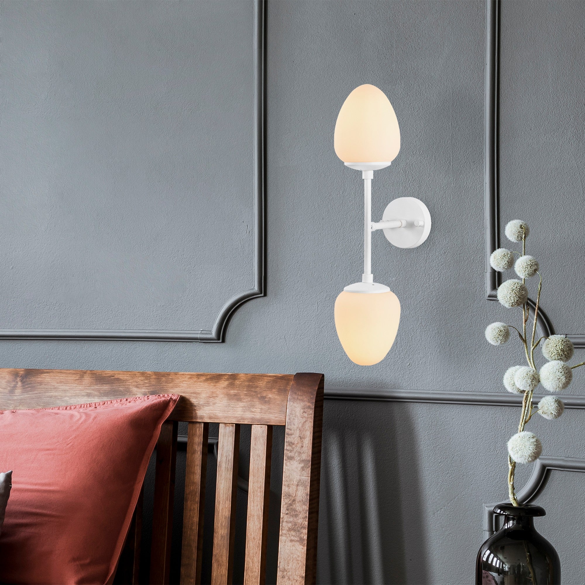 Candeeiro de Parede branca elegante, corpo de metal com tampa de vidro, 12 x 23 x 56 cm | IP20, 2 soquetes E14, máx. 40 W | Ideal para decoração boêmia e escandinava