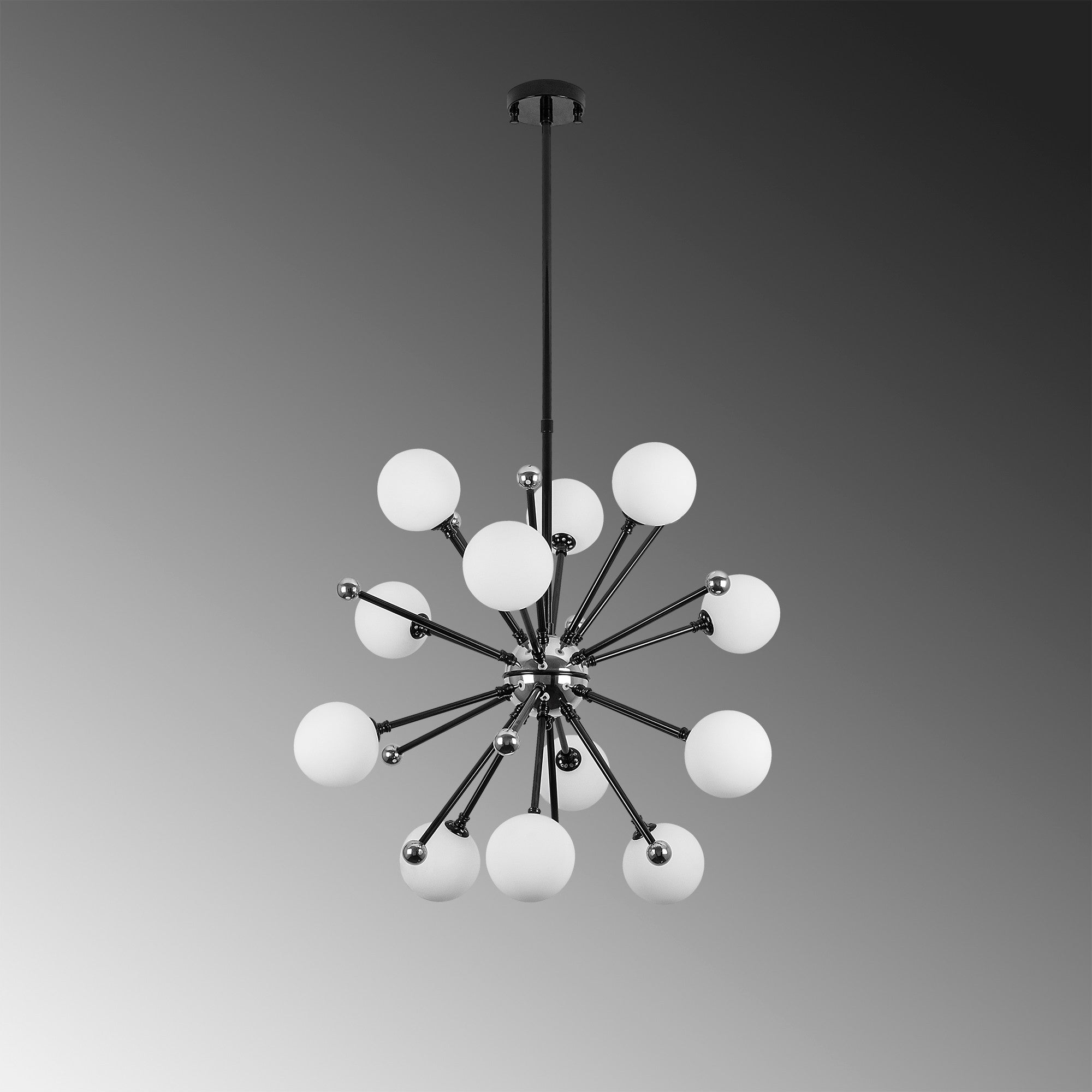 Candeeiro de Teto preto moderno, corpo de metal, 60 x 60 x 68 cm, altura ajustável, IP20, soquete 12 x G9, perfeito para decoração industrial e escandinava