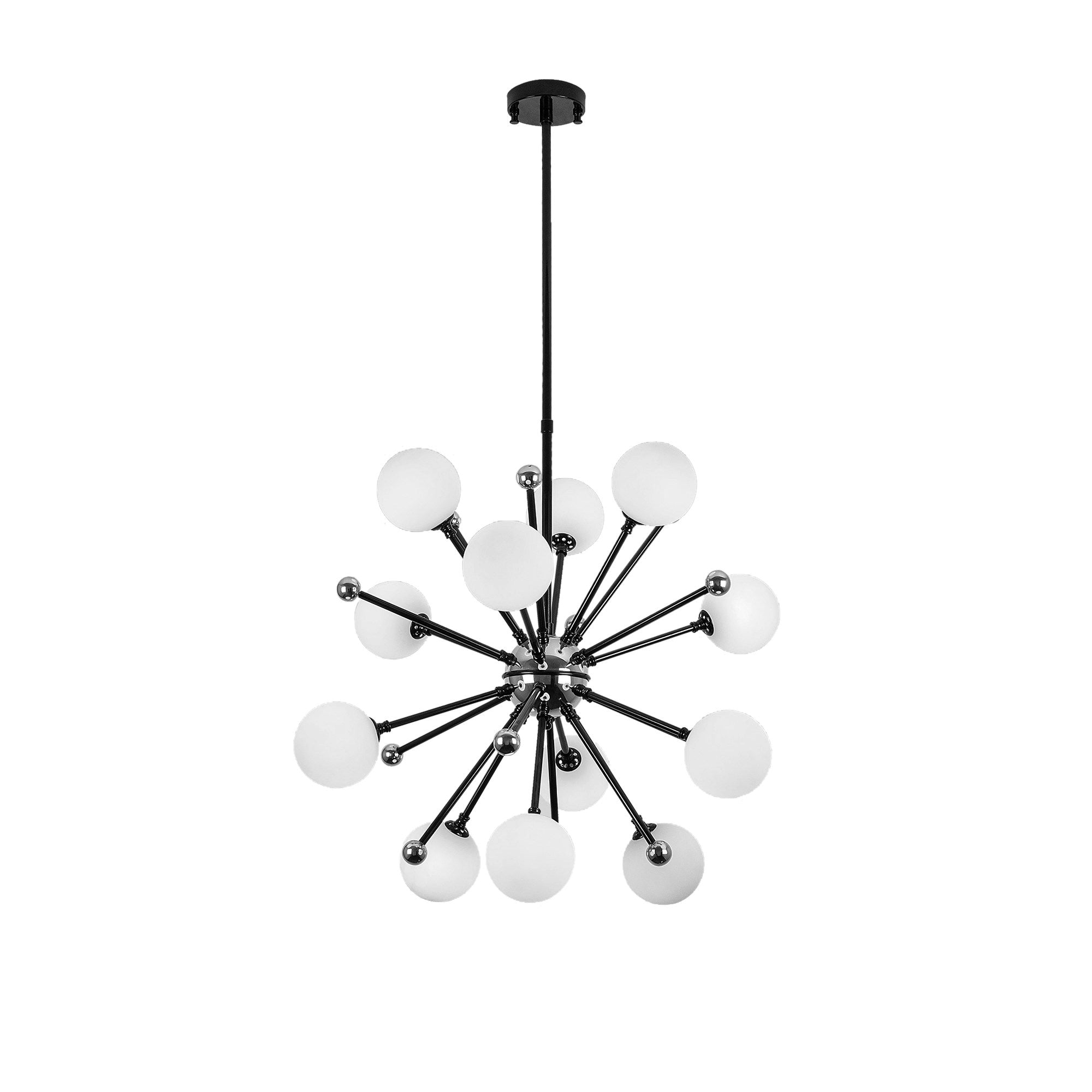 Candeeiro de Teto preto moderno, corpo de metal, 60 x 60 x 68 cm, altura ajustável, IP20, soquete 12 x G9, perfeito para decoração industrial e escandinava