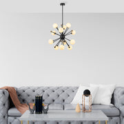 Candeeiro de Teto preto moderno, corpo de metal, 60 x 60 x 68 cm, altura ajustável, IP20, soquete 12 x G9, perfeito para decoração industrial e escandinava