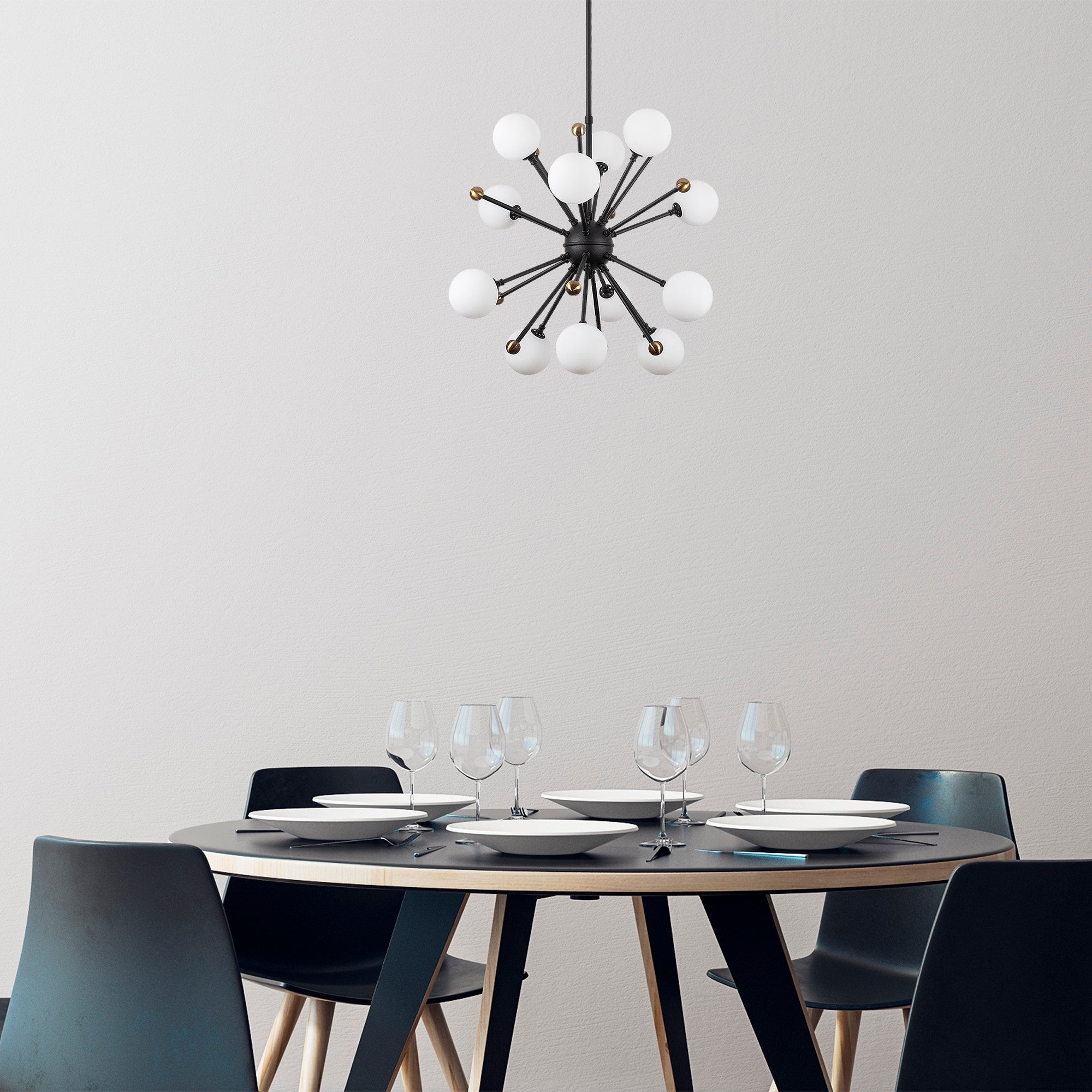 Candeeiro de Teto preto moderno, corpo de metal, 60 x 60 x 68 cm, altura ajustável, IP20, soquete 12 x G9, perfeito para decoração industrial e escandinava