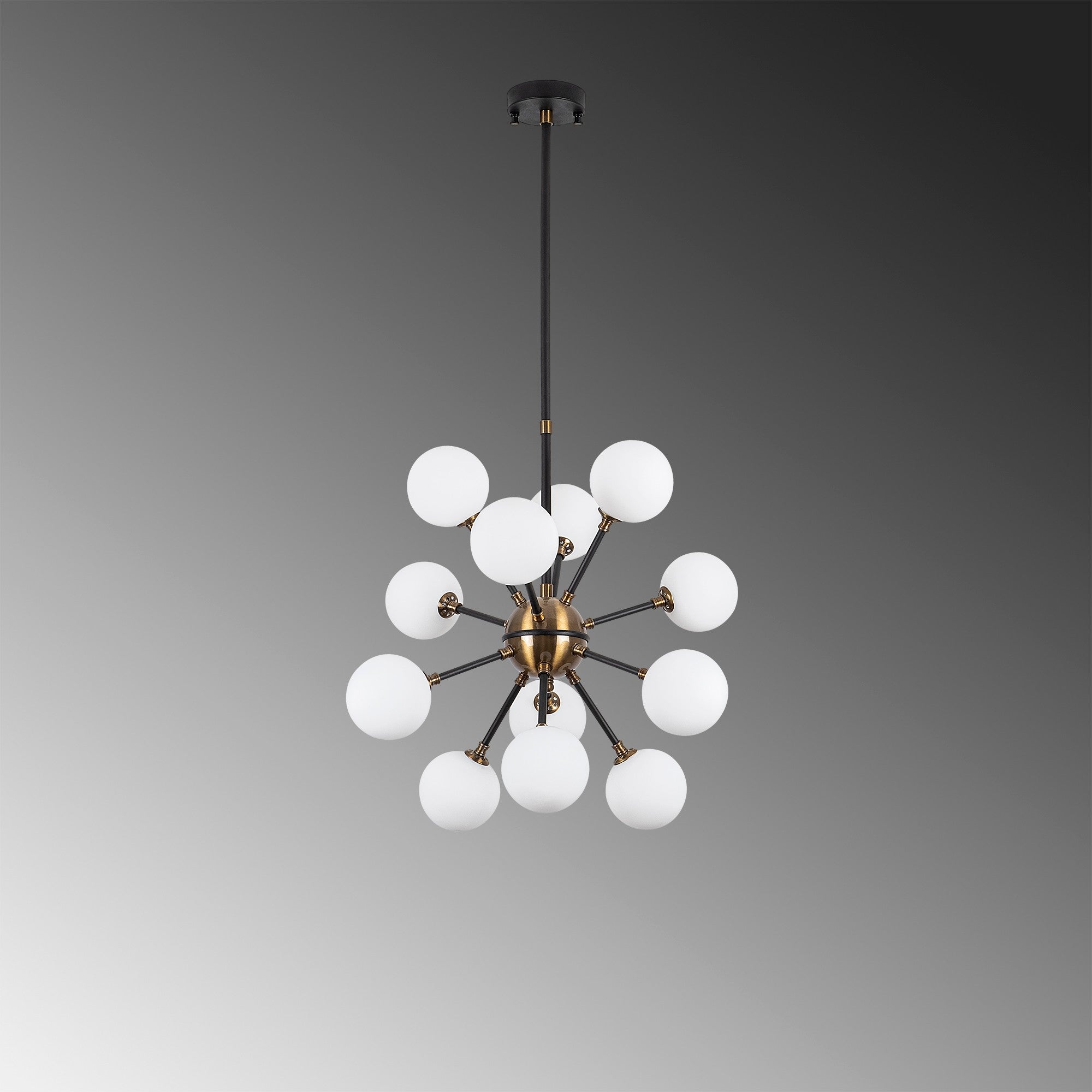 Candeeiro de Teto preto moderno, corpo de metal, 52 x 52 x 53 cm, altura ajustável, IP20, 12 soquetes G9, design escandinavo elegante para casa e escritório