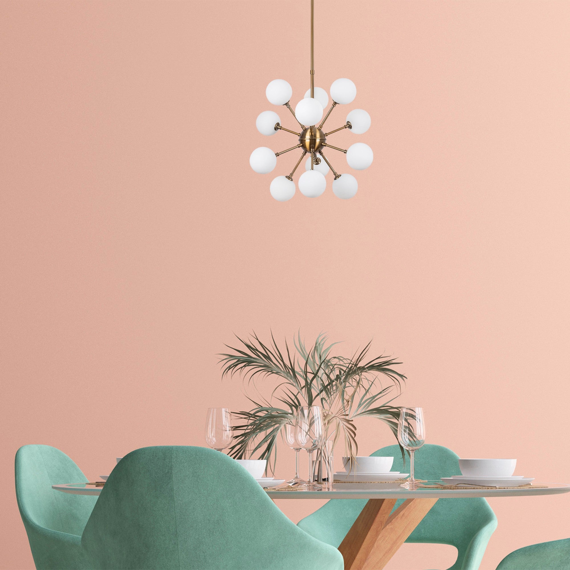 Candeeiro de Teto vintage elegante, corpo de metal cobre, 52 x 52 x 53 cm, altura ajustável, 12 soquetes G9, design escandinavo moderno, perfeito para decoração de casa