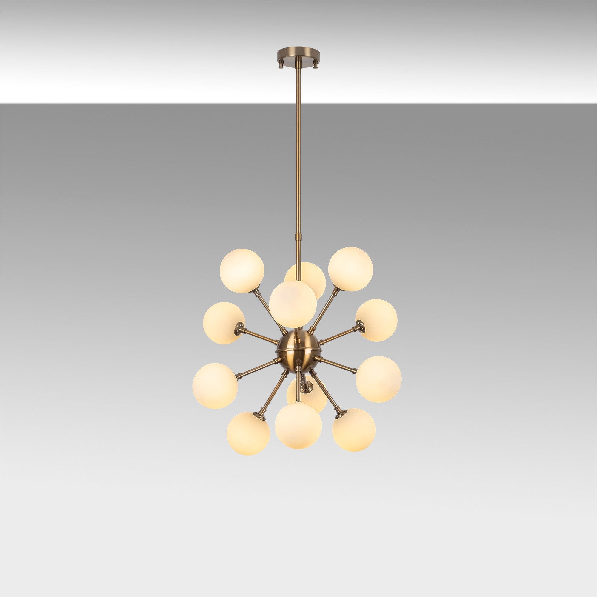 Candeeiro de Teto vintage elegante, corpo de metal cobre, 52 x 52 x 53 cm, altura ajustável, 12 soquetes G9, design escandinavo moderno, perfeito para decoração de casa