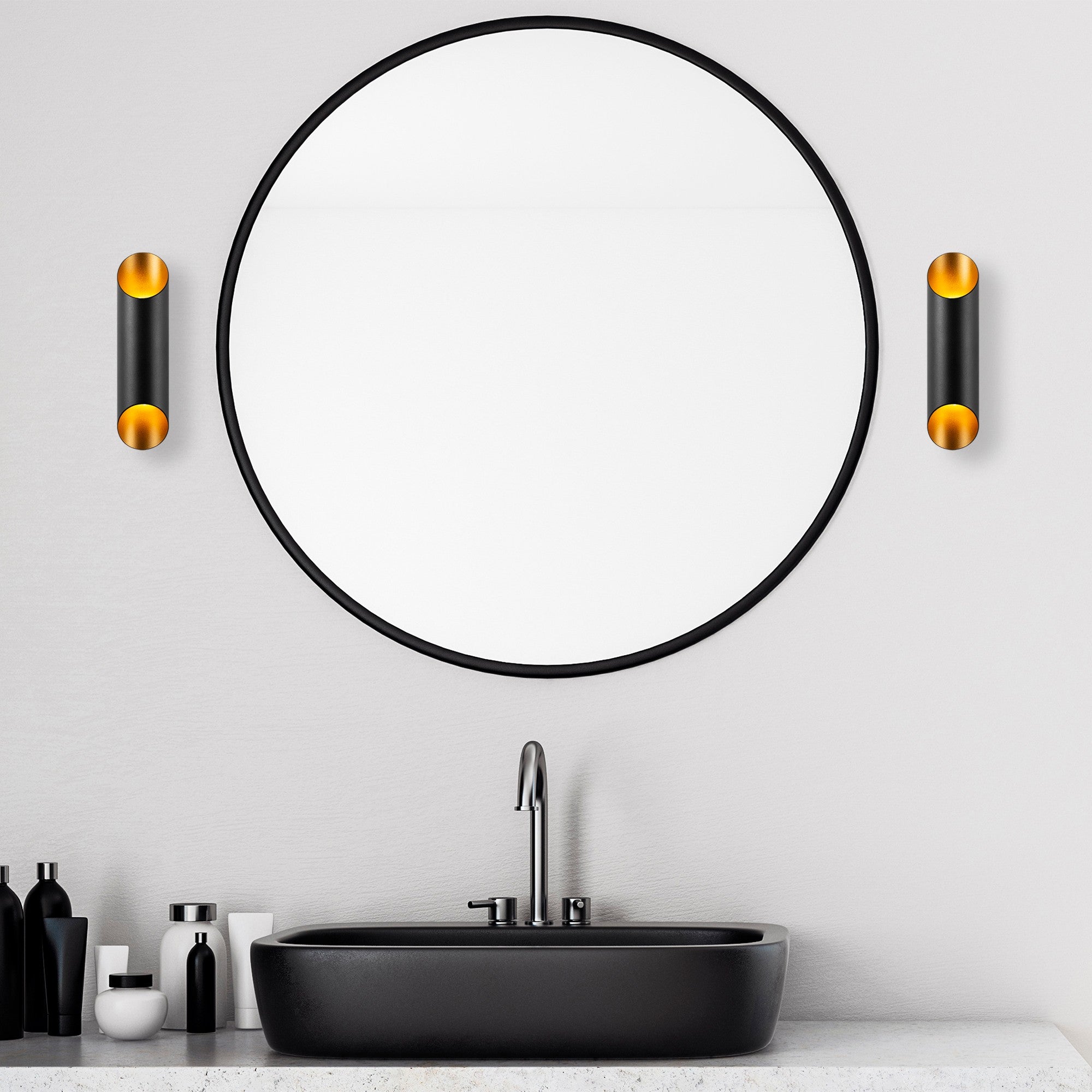 Candeeiro de Parede – 8 x 12 x 30 cm – Preto e Dourado – Metal