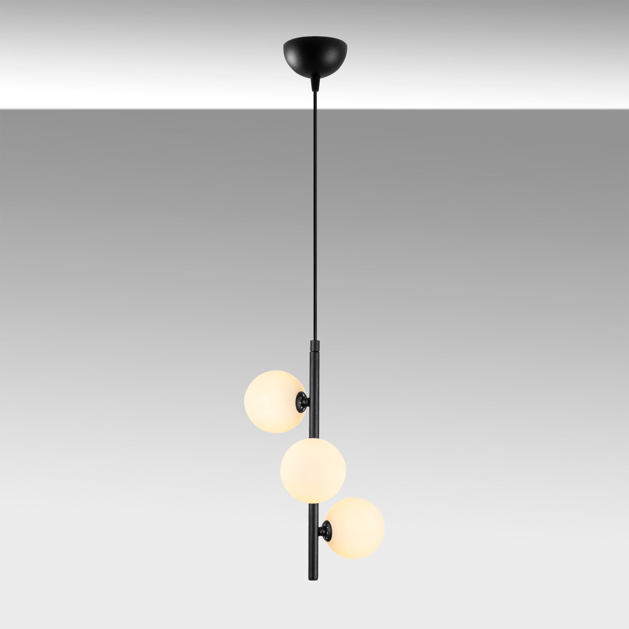 Candeeiro de Teto Industrial Moderno, Preto e Branco, 36 x 36 x 46 cm | Altura Ajustável até 131 cm | Corpo de Metal, Tampa de Vidro, 3 Soquetes G9 | Iluminação Elegante para Casa