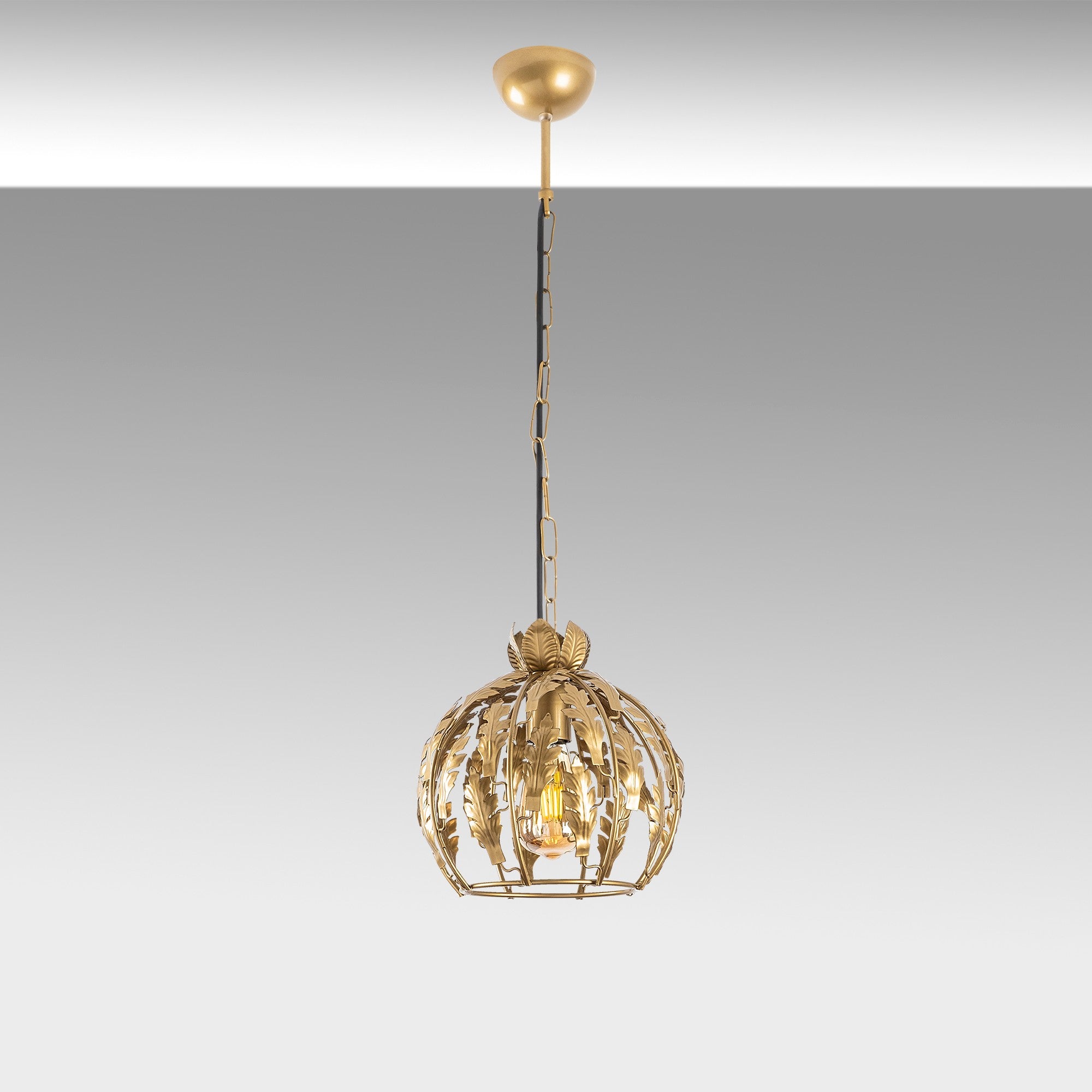 Candeeiro de Teto Dourado Elegante, 16 x 16 x 42 cm, Altura Ajustável até 124 cm | Corpo em Metal, Soquete E27, Design Moderno e Glamouroso para Interiores Elegantes