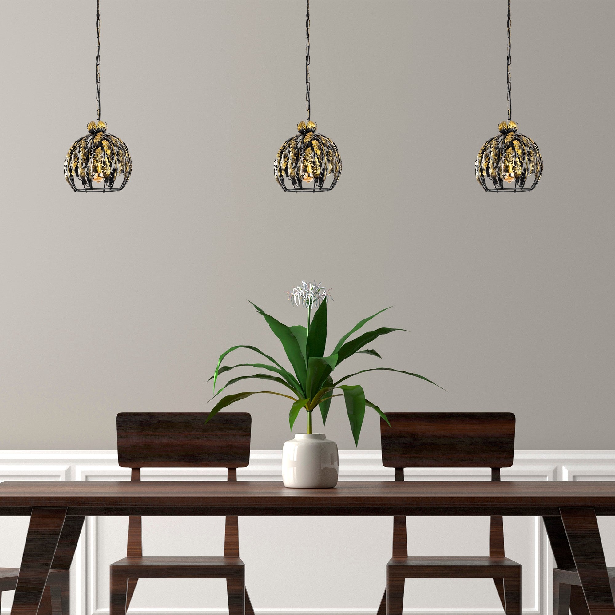 Candeeiro de Teto moderno com corpo de metal, altura ajustável 16 x 16 x 42 cm, máx. 124 cm | Soquete E27, design floral glamoroso | Perfeito para decoração sazonal