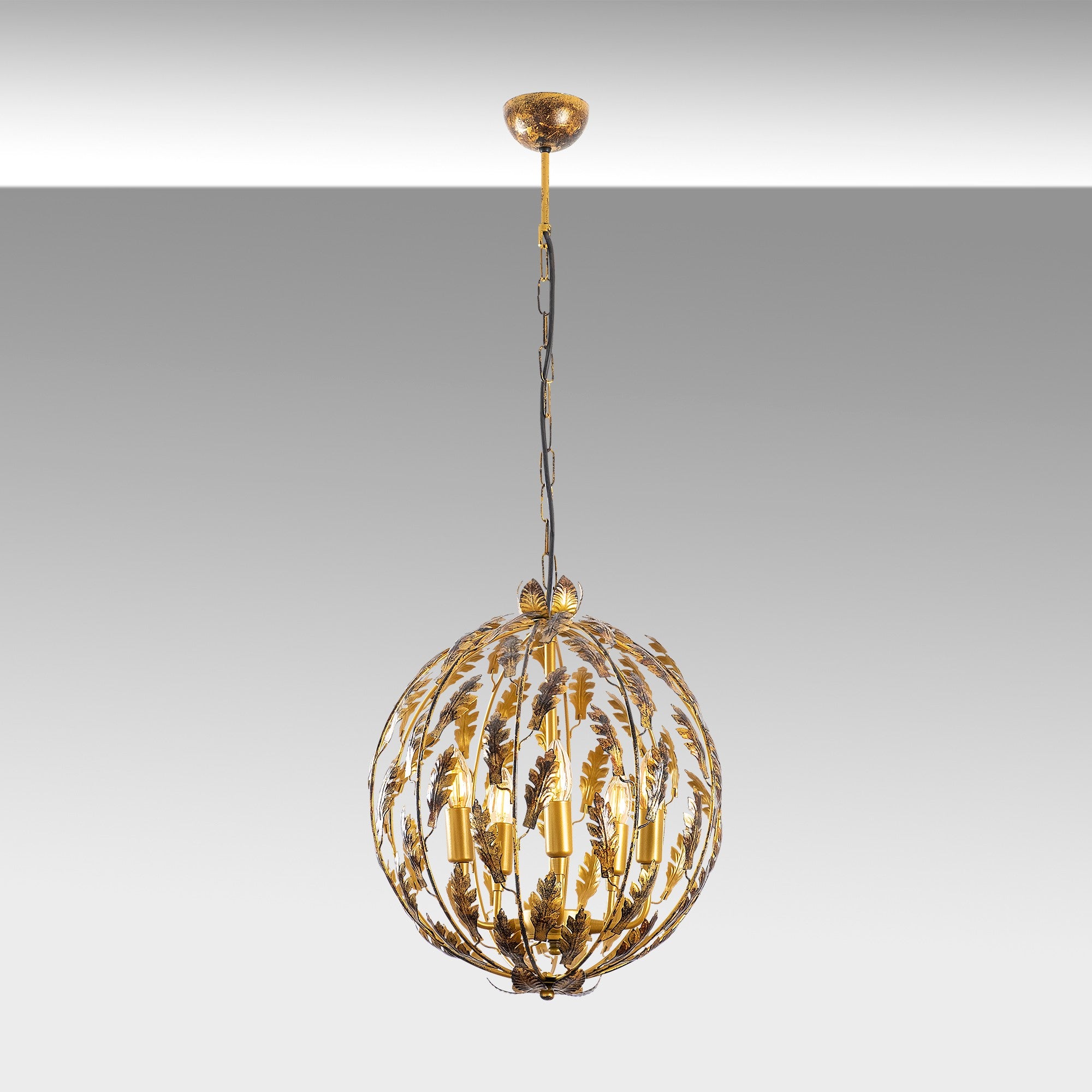 Candeeiro de Teto moderno com corpo de metal, altura ajustável 41 x 41 x 64 cm, 5 soquetes E14, design floral glamoroso, perfeito para interiores elegantes