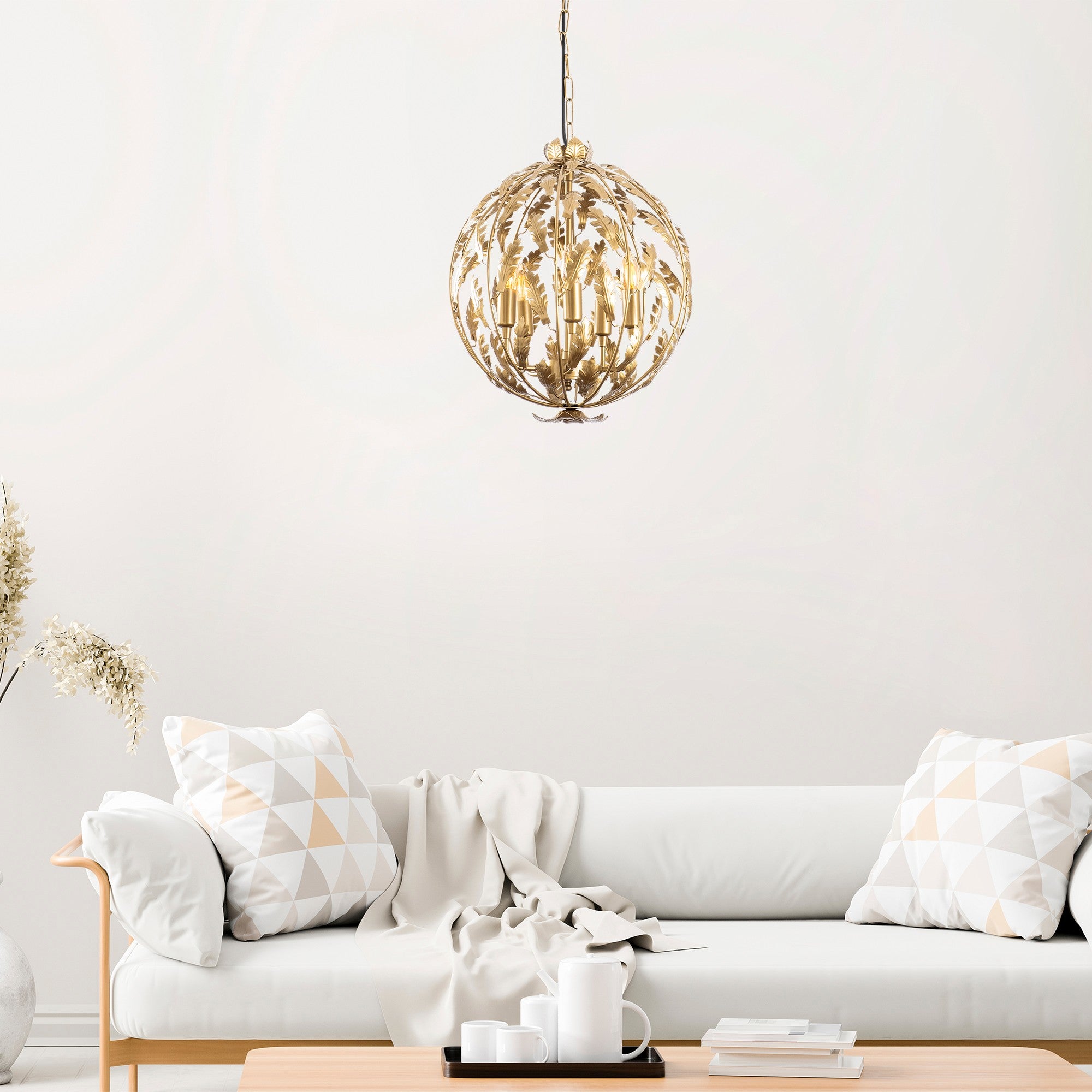 Candeeiro de Teto moderno com corpo de metal, altura ajustável 41 x 41 x 64 cm, 5 soquetes E14, design floral glamoroso, perfeito para interiores elegantes