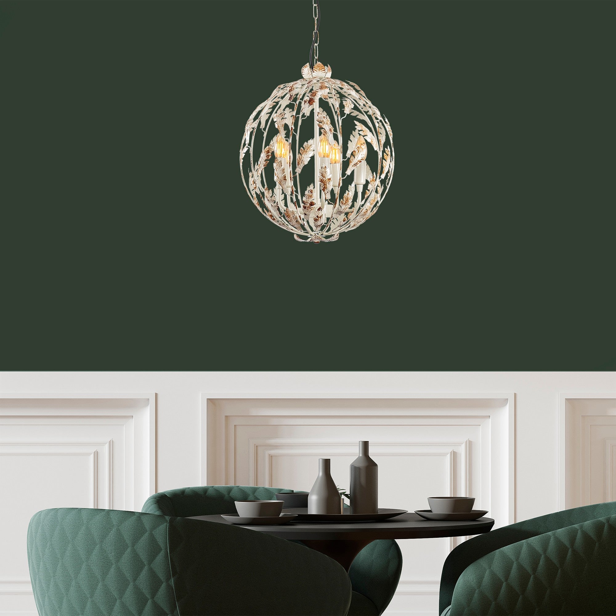 Candeeiro de Teto moderno com corpo de metal, altura ajustável 41 x 41 x 64 cm, 5 soquetes E14, design floral glamoroso, perfeito para interiores elegantes