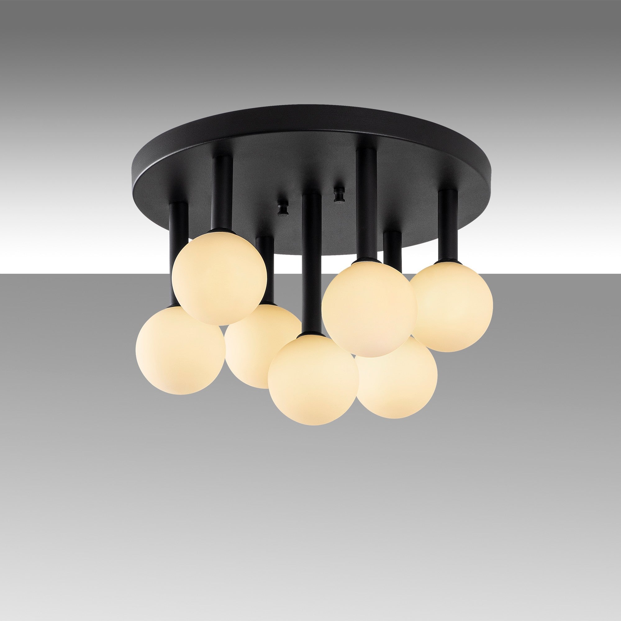 Candeeiro de Teto Industrial Moderno, Preto e Creme, 44 x 44 x 40 cm | Corpo em Metal, Tampa de Vidro, 7 Soquetes G9 (Lâmpada Não Inclusa) | Iluminação Elegante para Decoração Escandinava e Moderna