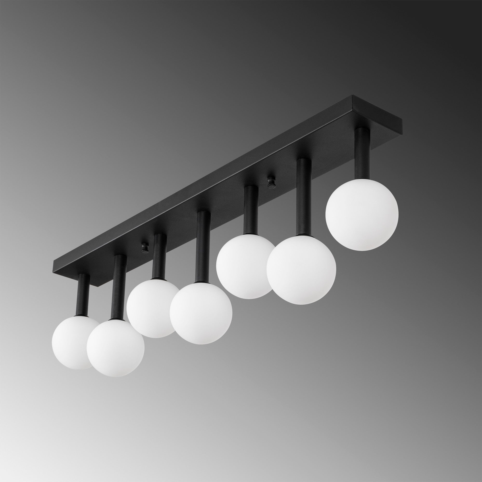 Candeeiro de Teto Industrial Moderno, Preto e Creme, 82 x 10 x 26 cm | Corpo em Metal, Tampa de Vidro, 7 Soquetes G9 (Lâmpada Não Inclusa) | Design Escandinavo Elegante