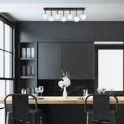 Candeeiro de Teto moderno com corpo de metal e tampa de vidro, 82 x 10 x 26 cm, preto/antigo/branco, 7 soquetes G9, design escandinavo elegante, lâmpada não incluída