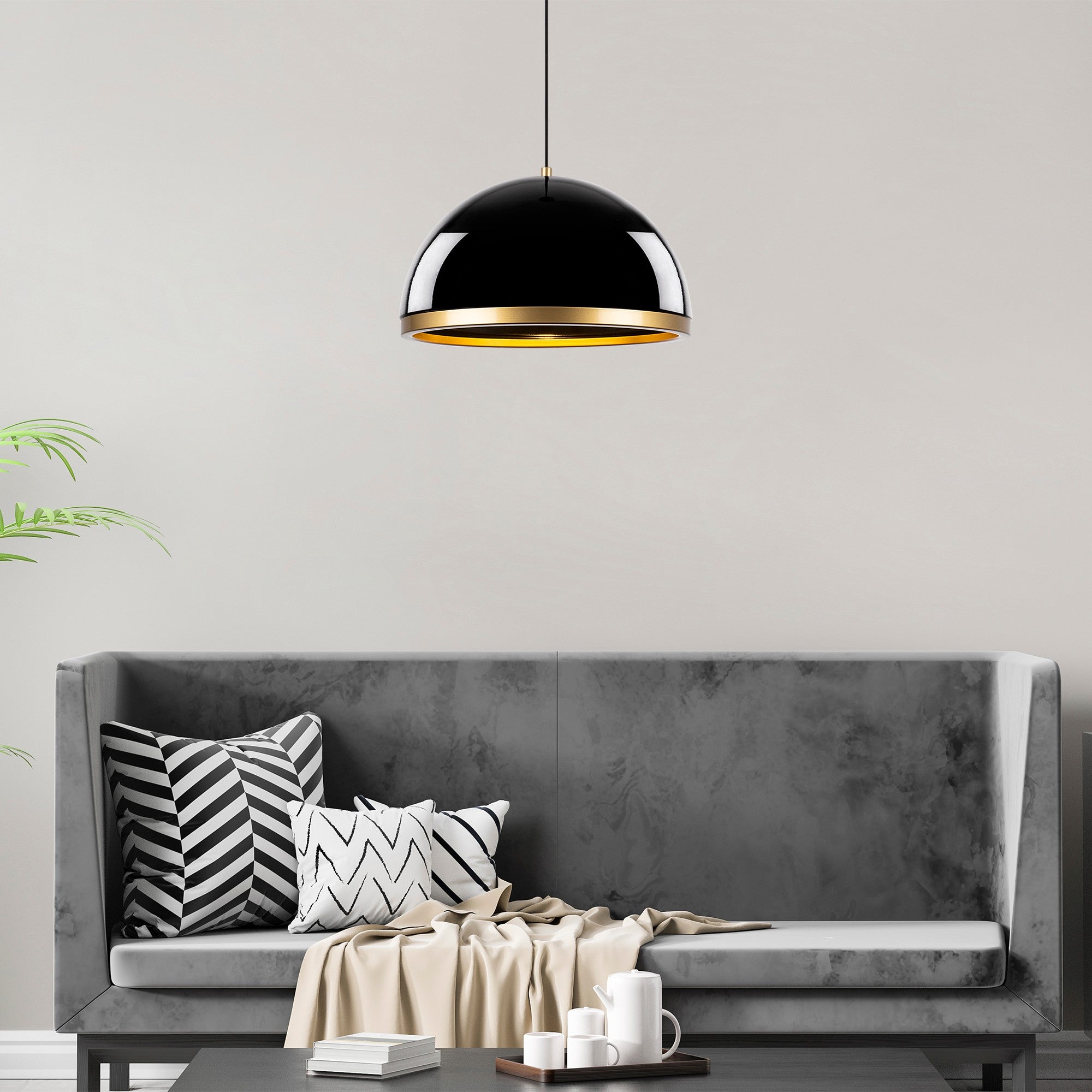 Candeeiro de Teto elegante preto e dourado, altura ajustável 40x40x30 cm, corpo de metal, design escandinavo glamouroso, soquete E27, potência máxima de 40 W, perfeito para espaços modernos