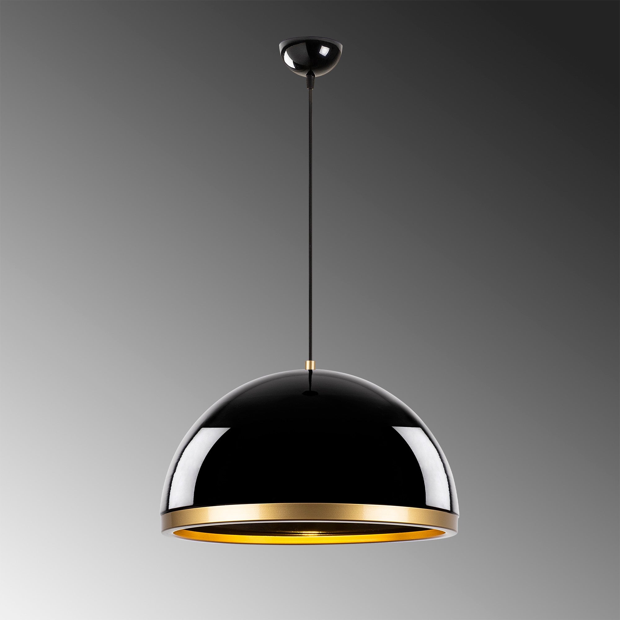 Candeeiro de Teto elegante preto e dourado, altura ajustável 40x40x30 cm, corpo de metal, design escandinavo glamouroso, soquete E27, potência máxima de 40 W, perfeito para espaços modernos