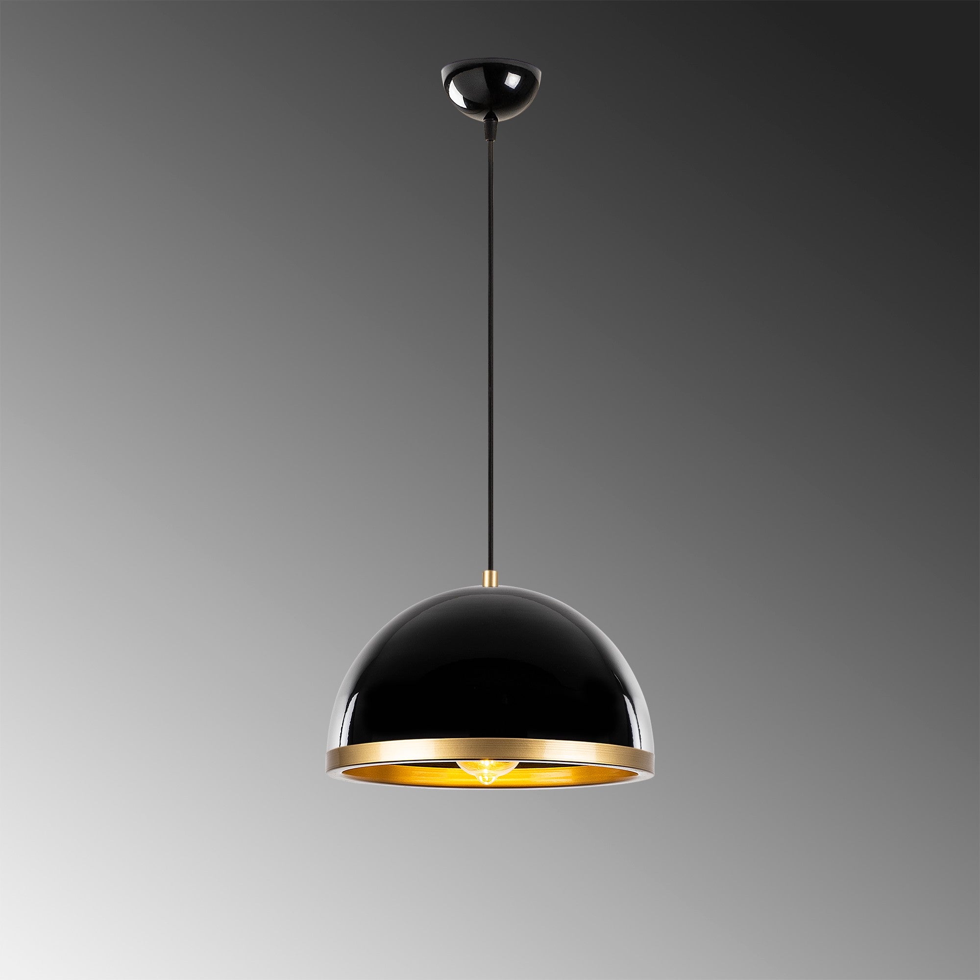 Candeeiro de Teto elegante preto e dourado, corpo de metal, 30 x 30 x 21 cm, altura ajustável até 111 cm, soquete E27, design moderno e glamouroso para decoração de casa