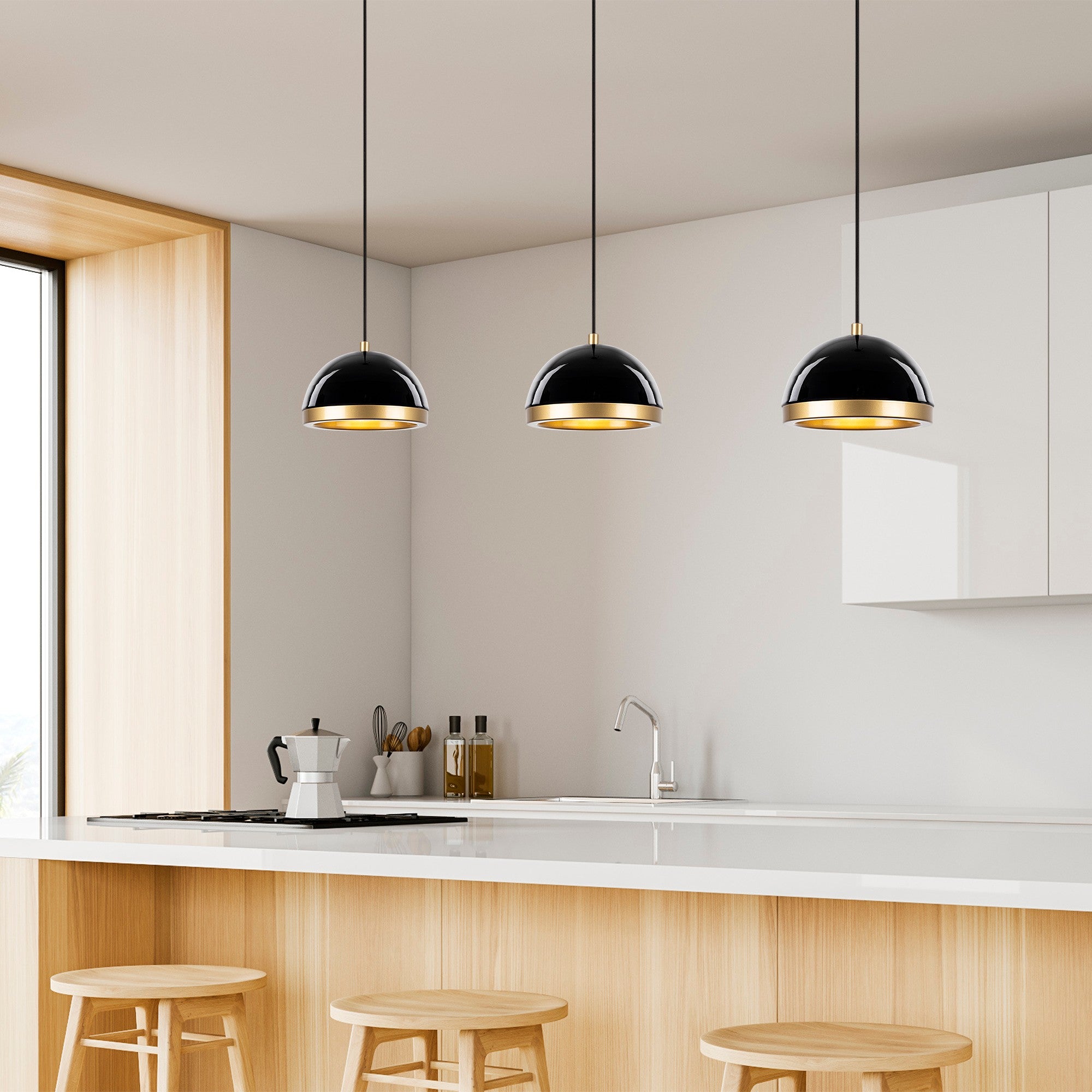 Candeeiro de Teto elegante preto e dourado, altura ajustável 20x20x21 cm, corpo de metal, design escandinavo glamouroso, soquete E27, potência máxima de 40 W, perfeito para espaços modernos