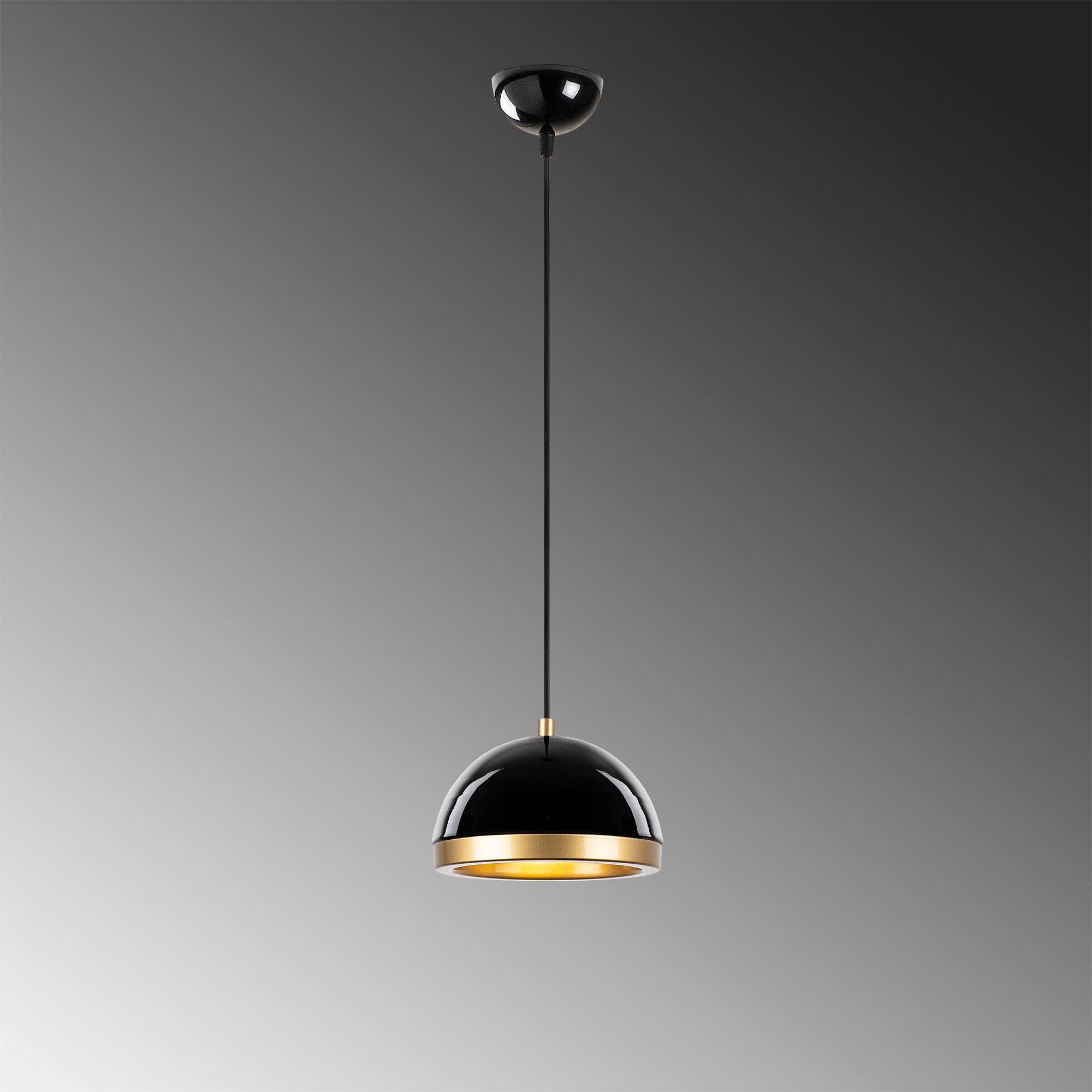 Candeeiro de Teto elegante preto e dourado, altura ajustável 20x20x21 cm, corpo de metal, design escandinavo glamouroso, soquete E27, potência máxima de 40 W, perfeito para espaços modernos