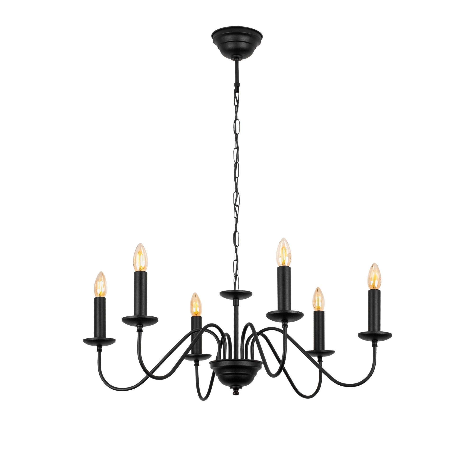 Candeeiro de Teto elegante preto e antigo, corpo de metal, 76 x 76 x 41 cm, altura ajustável até 129 cm, 6 soquetes E14, perfeito para decoração tradicional americana