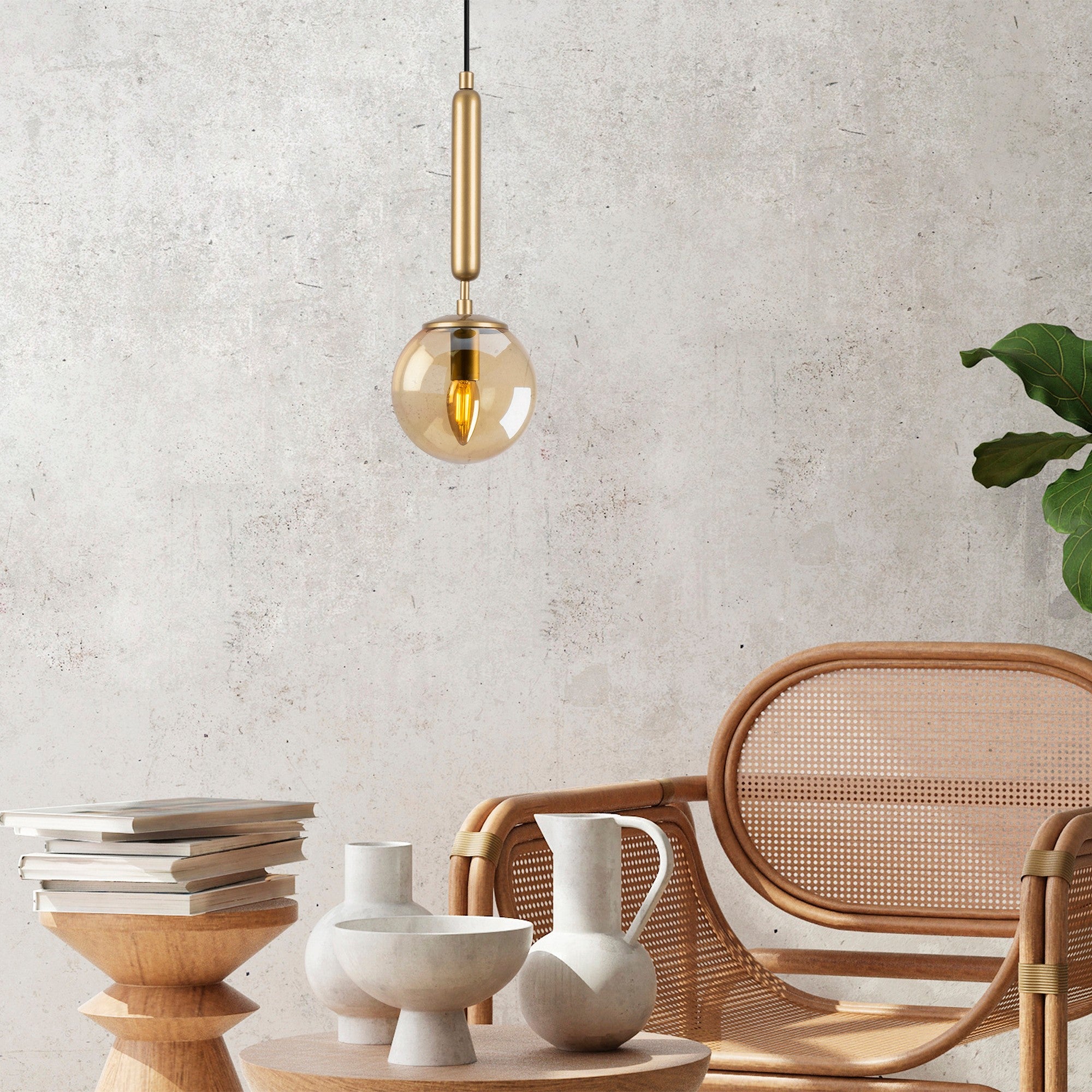 Candeeiro de Teto elegante de ouro, corpo de metal, altura ajustável (15 x 15 x 49 cm), altura máxima de 139 cm, soquete E14, design moderno e glamouroso para residências e escritórios