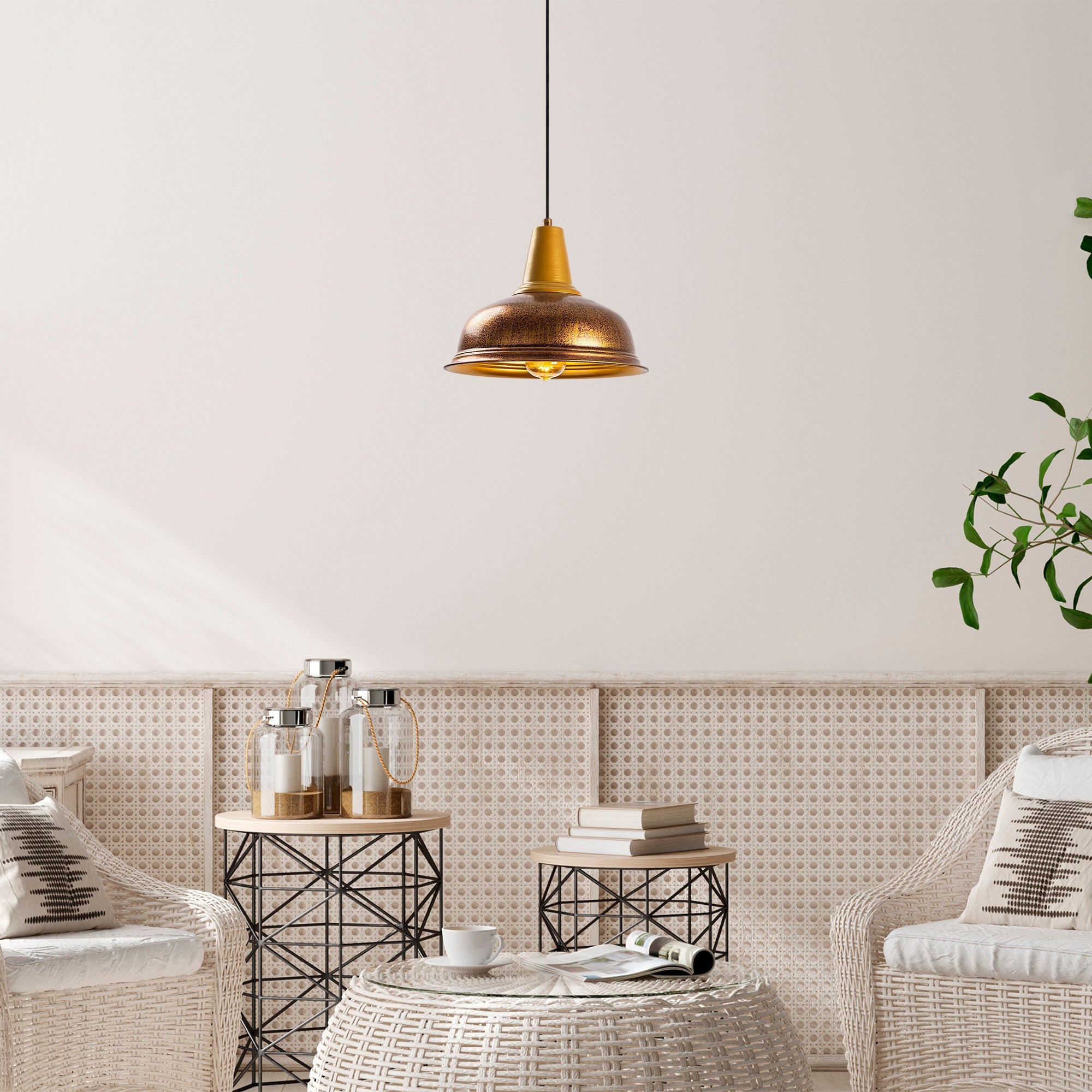 Candeeiro de Teto Elegante de Cobre, Altura Ajustável 32 x 32 x 33 cm | Corpo em Metal, IP20, Soquete E27, Máx. 40 W | Perfeito para Decoração Barroca e Escandinava