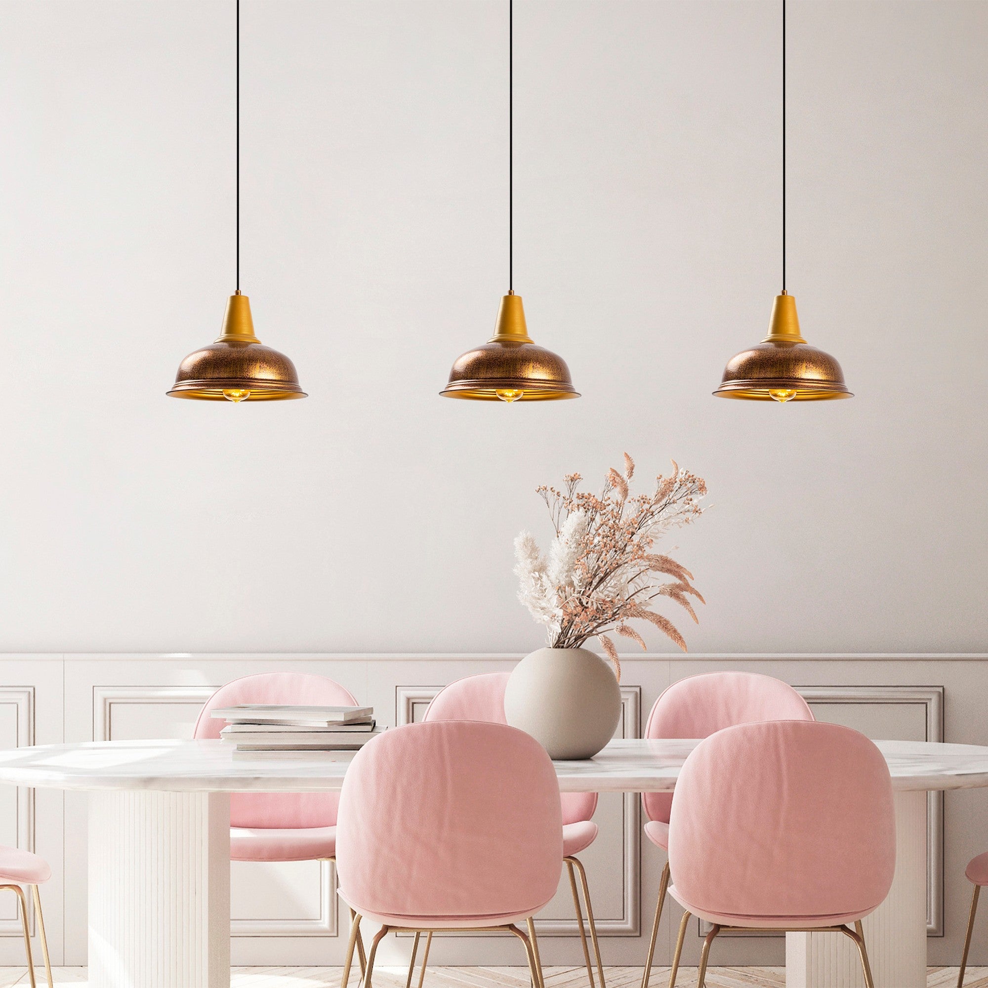 Candeeiro de Teto Elegante de Cobre, Altura Ajustável 32 x 32 x 33 cm | Corpo em Metal, IP20, Soquete E27, Máx. 40 W | Perfeito para Decoração Barroca e Escandinava