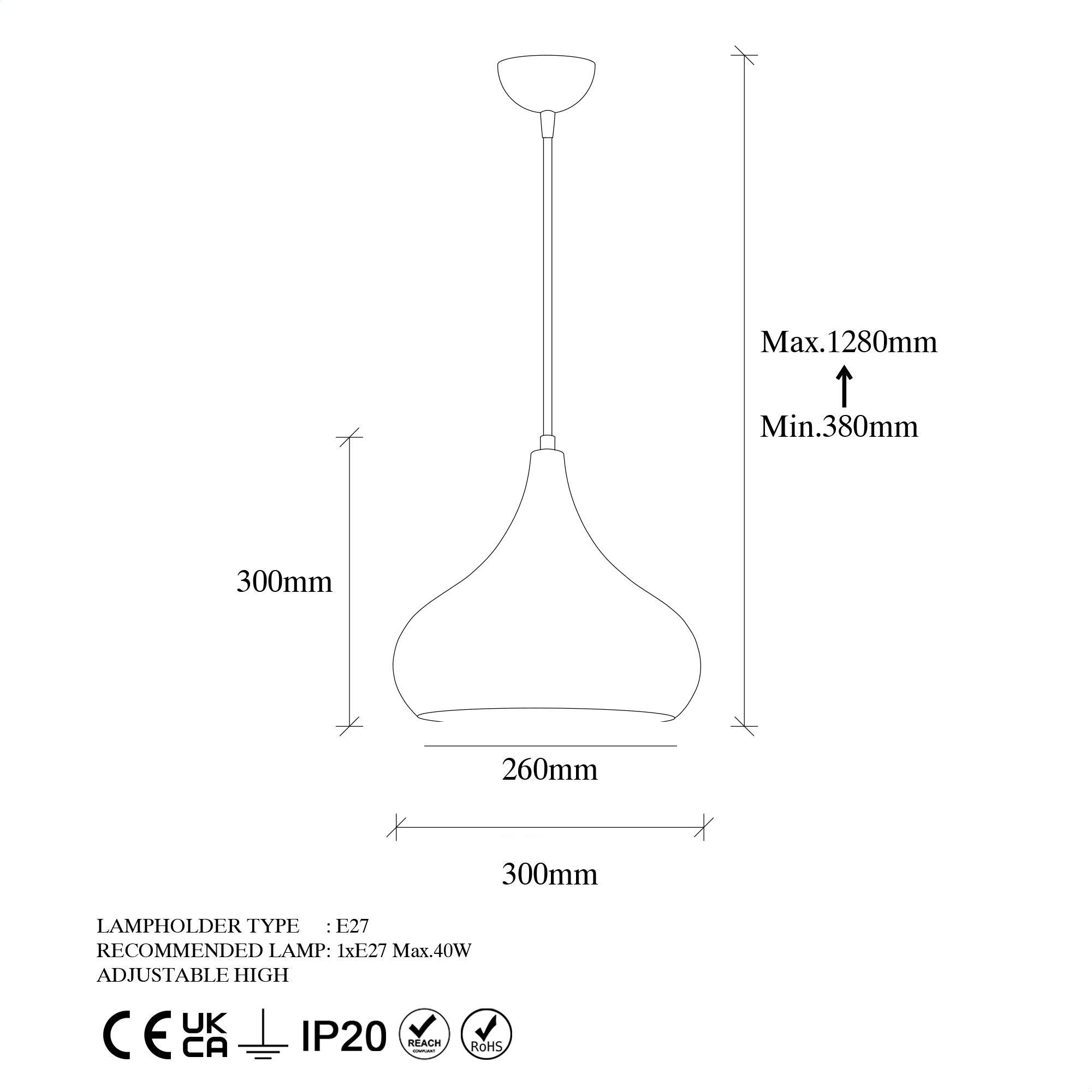 Candeeiro de Teto elegante de cobre, altura ajustável 26 x 26 x 38 cm, corpo de metal, design barroco e escandinavo, soquete E27, máx. 40 W, IP20, perfeito para espaços modernos