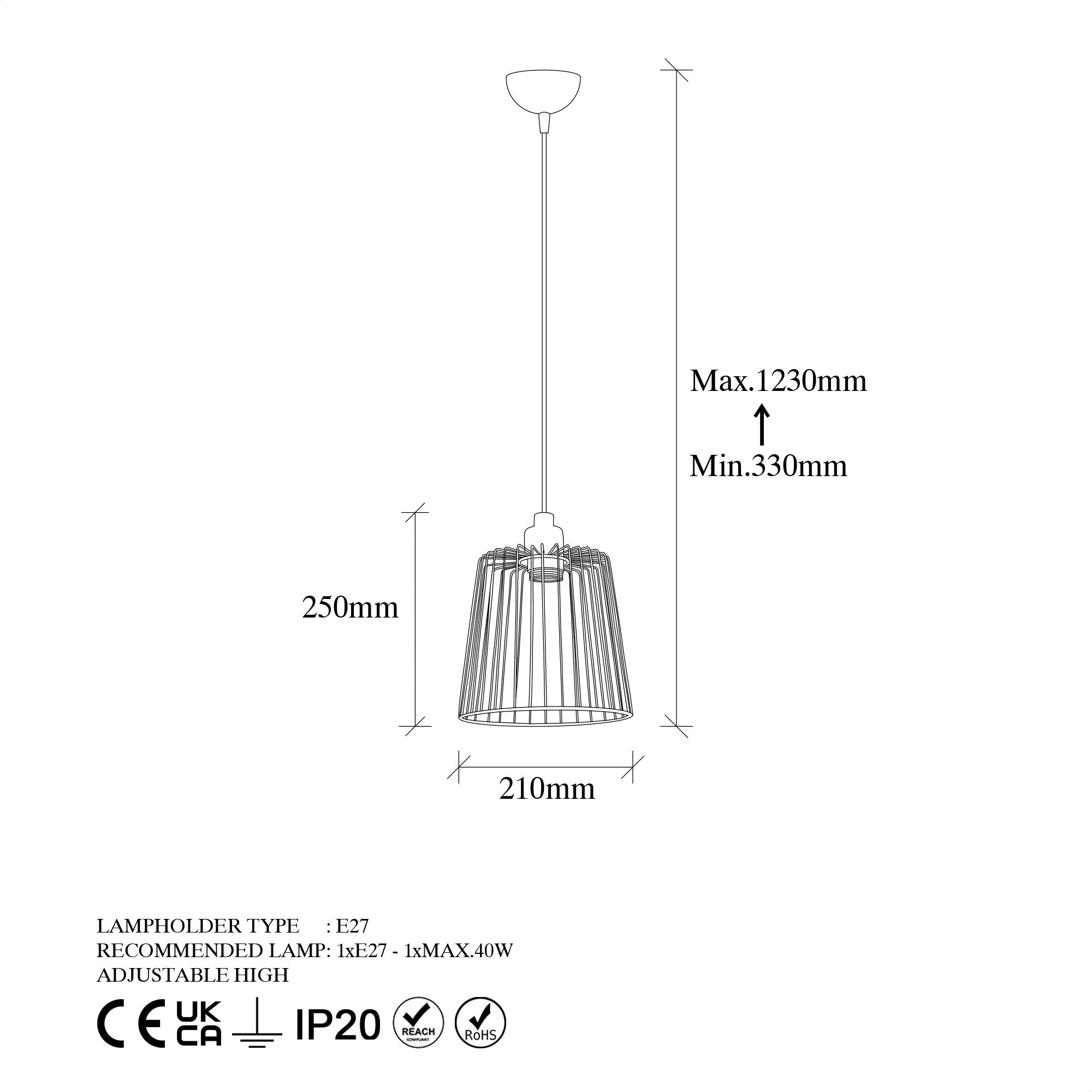 Candeeiro de Teto Industrial, Preto e Antigo, 21 x 21 x 33 cm | Altura Ajustável até 123 cm | Corpo de Metal, Soquete E27, Máx. 40 W | Iluminação Residencial Moderna