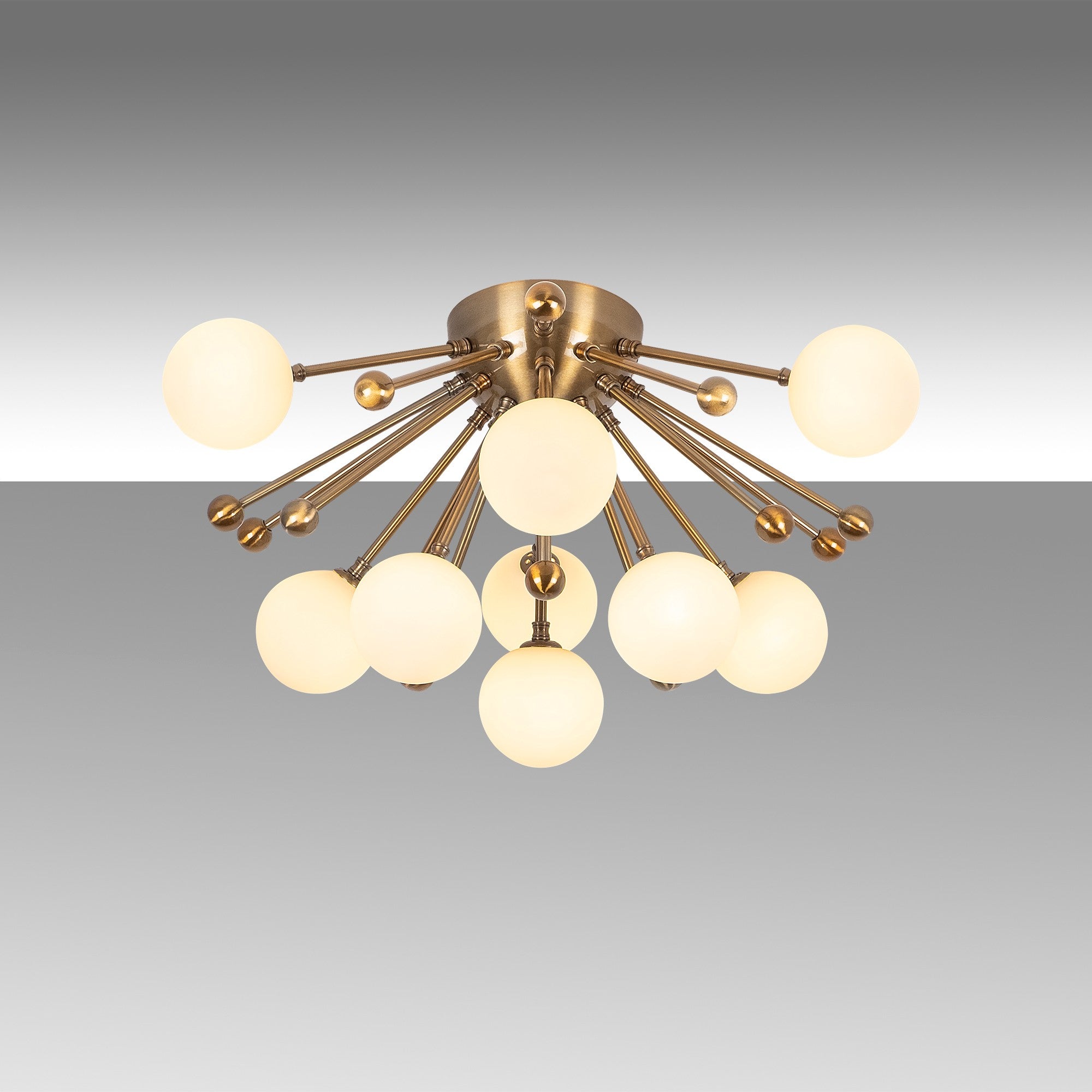 Candeeiro de Teto elegante de cobre, 56 x 56 x 34 cm, corpo de metal com tampa de vidro, design vintage, 9 soquetes G9 (lâmpada não incluída), perfeito para decoração moderna e escandinava