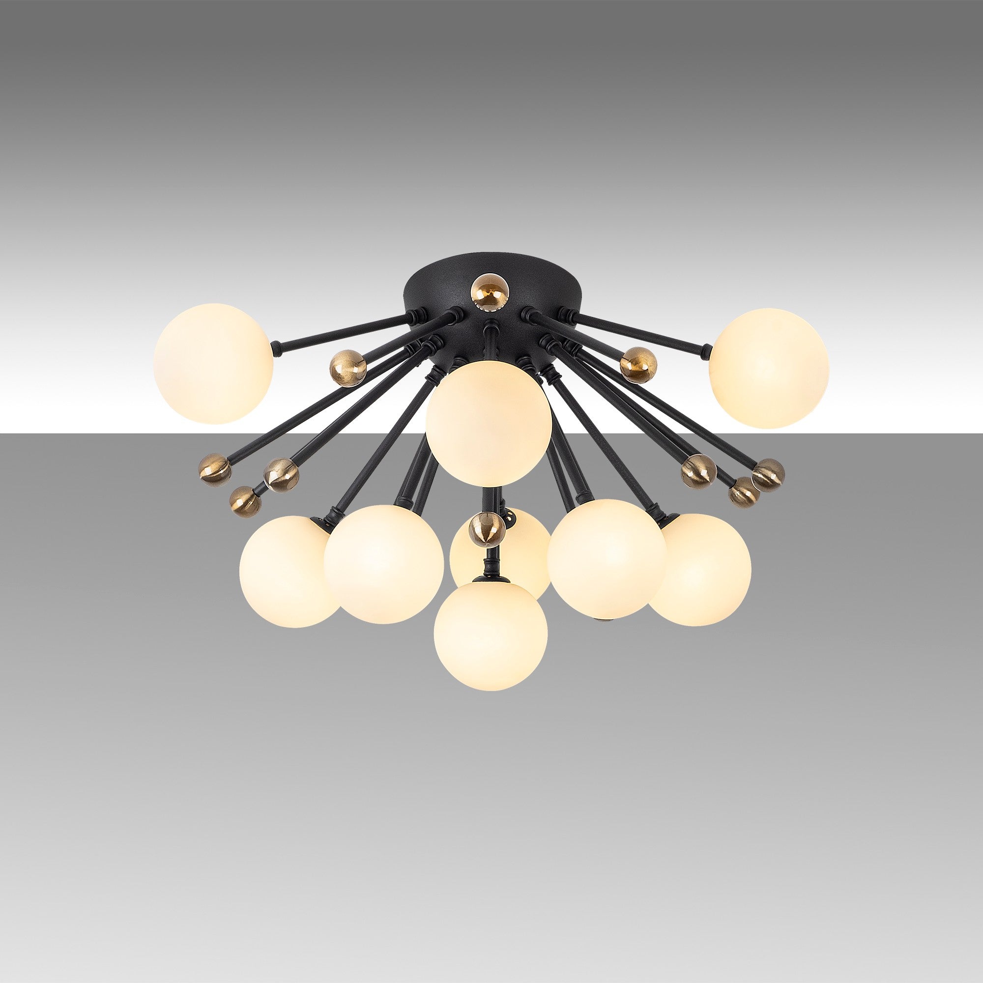 Candeeiro de Teto Industrial Moderno, Corpo em Metal Preto, 56 x 56 x 34 cm, Tampa de Vidro, 9 Soquetes G9 (Lâmpada Não Inclusa) | Design Escandinavo Elegante para Casa e Escritório