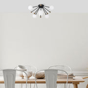 Candeeiro de Teto Industrial Moderno, Preto e Branco Antigo, 50 x 50 x 28 cm | Corpo em Metal, Tampa de Vidro, 6 Soquetes G9 (Lâmpada Não Inclusa) | Design Escandinavo Elegante