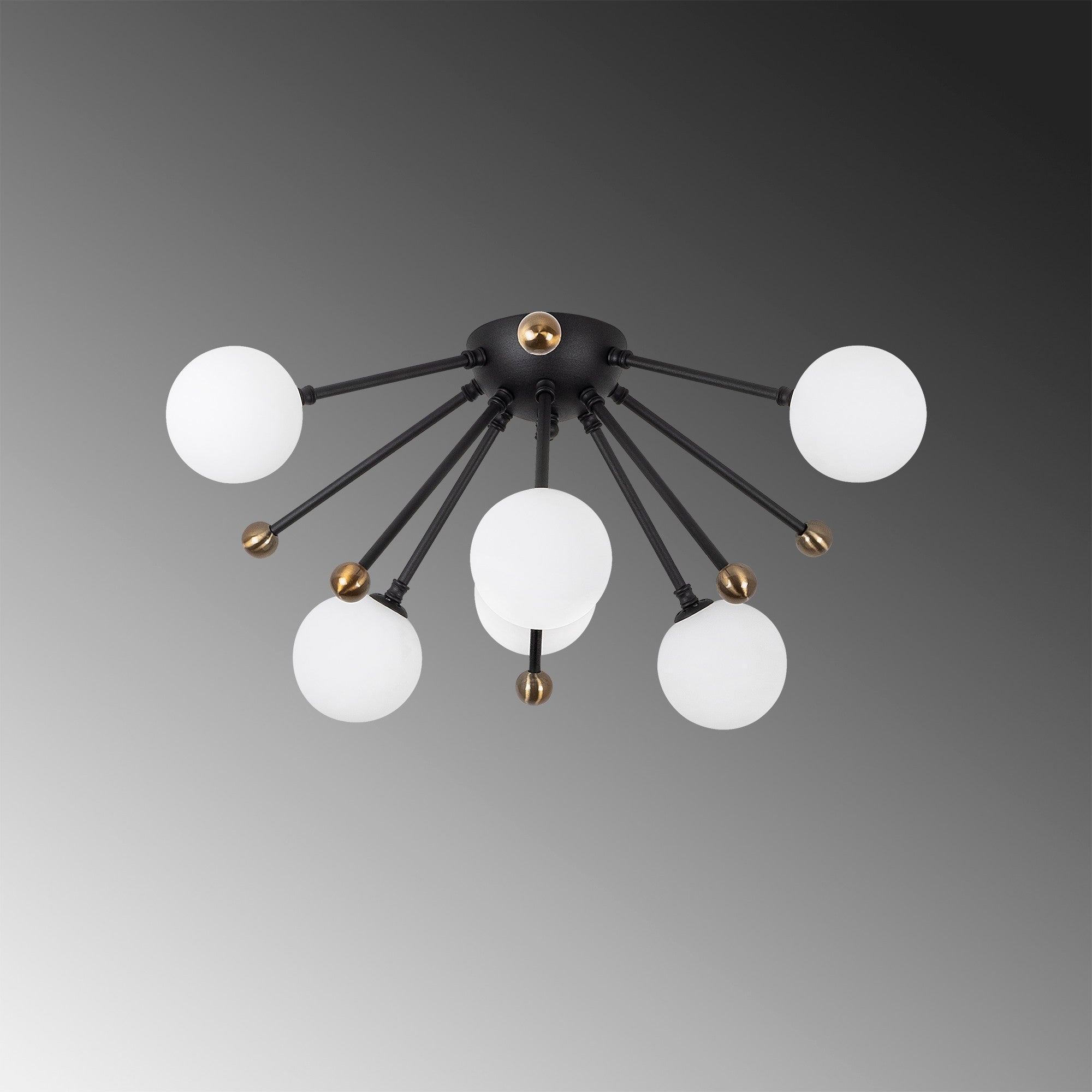 Candeeiro de Teto Industrial Moderno, Preto e Branco Antigo, 50 x 50 x 28 cm | Corpo em Metal, Tampa de Vidro, 6 Soquetes G9 (Lâmpada Não Inclusa) | Design Escandinavo Elegante