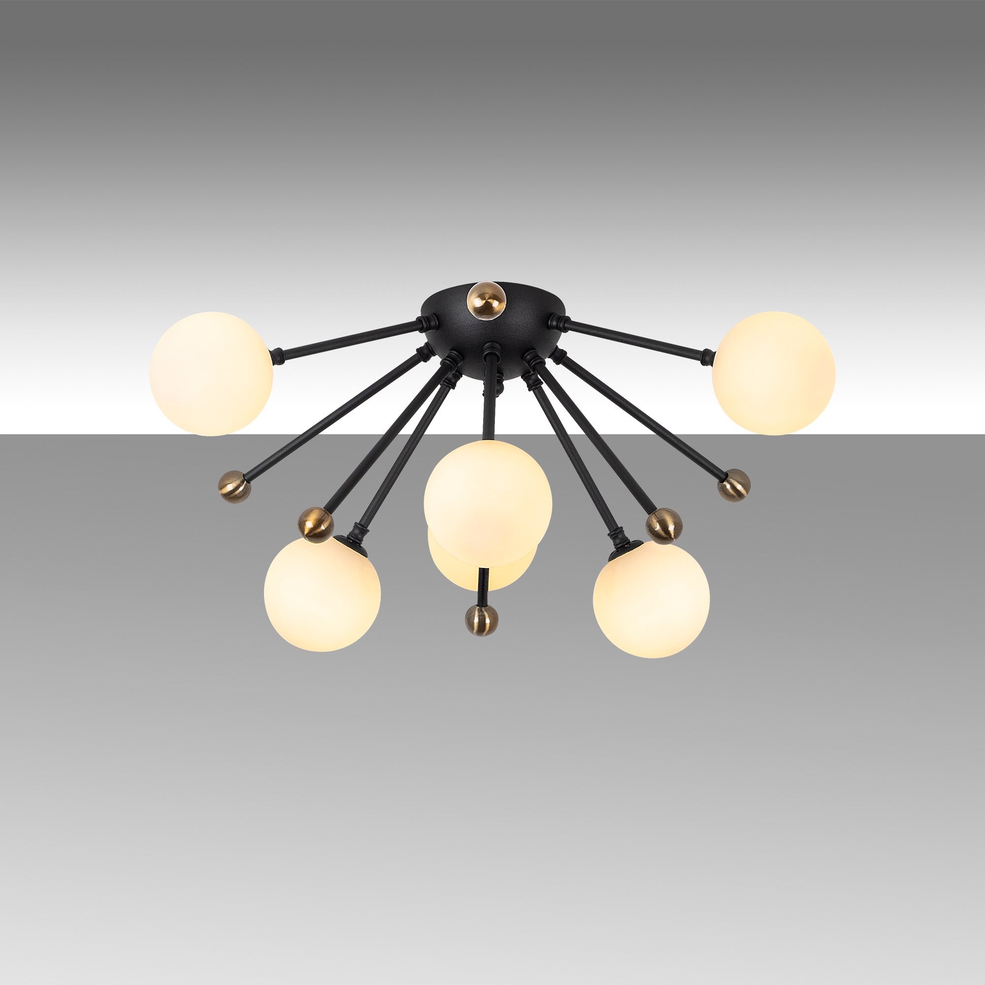 Candeeiro de Teto Industrial Moderno, Preto e Branco Antigo, 50 x 50 x 28 cm | Corpo em Metal, Tampa de Vidro, 6 Soquetes G9 (Lâmpada Não Inclusa) | Design Escandinavo Elegante