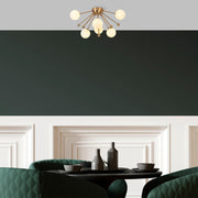 Candeeiro de Teto Vintage Elegante, Corpo de Metal com Tampa de Vidro, 50 x 50 x 28 cm, Acabamento em Cobre, 6 Soquetes G9 (Lâmpada Não Inclusa) | Design Moderno e Glamouroso para Decoração de Casa