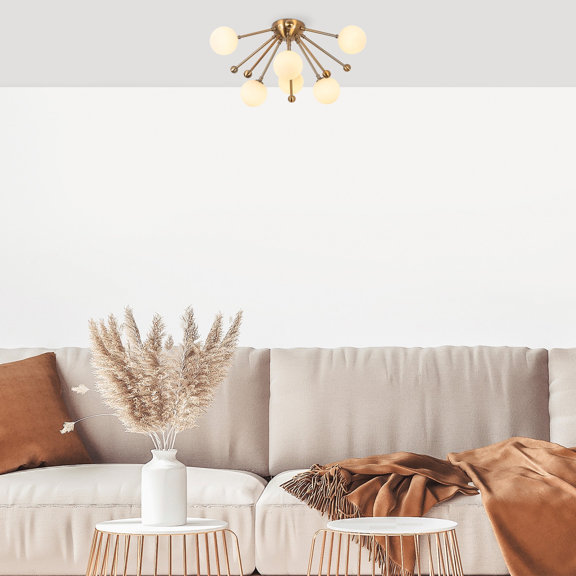 Candeeiro de Teto Vintage Elegante, Corpo de Metal com Tampa de Vidro, 50 x 50 x 28 cm, Acabamento em Cobre, 6 Soquetes G9 (Lâmpada Não Inclusa) | Design Moderno e Glamouroso para Decoração de Casa