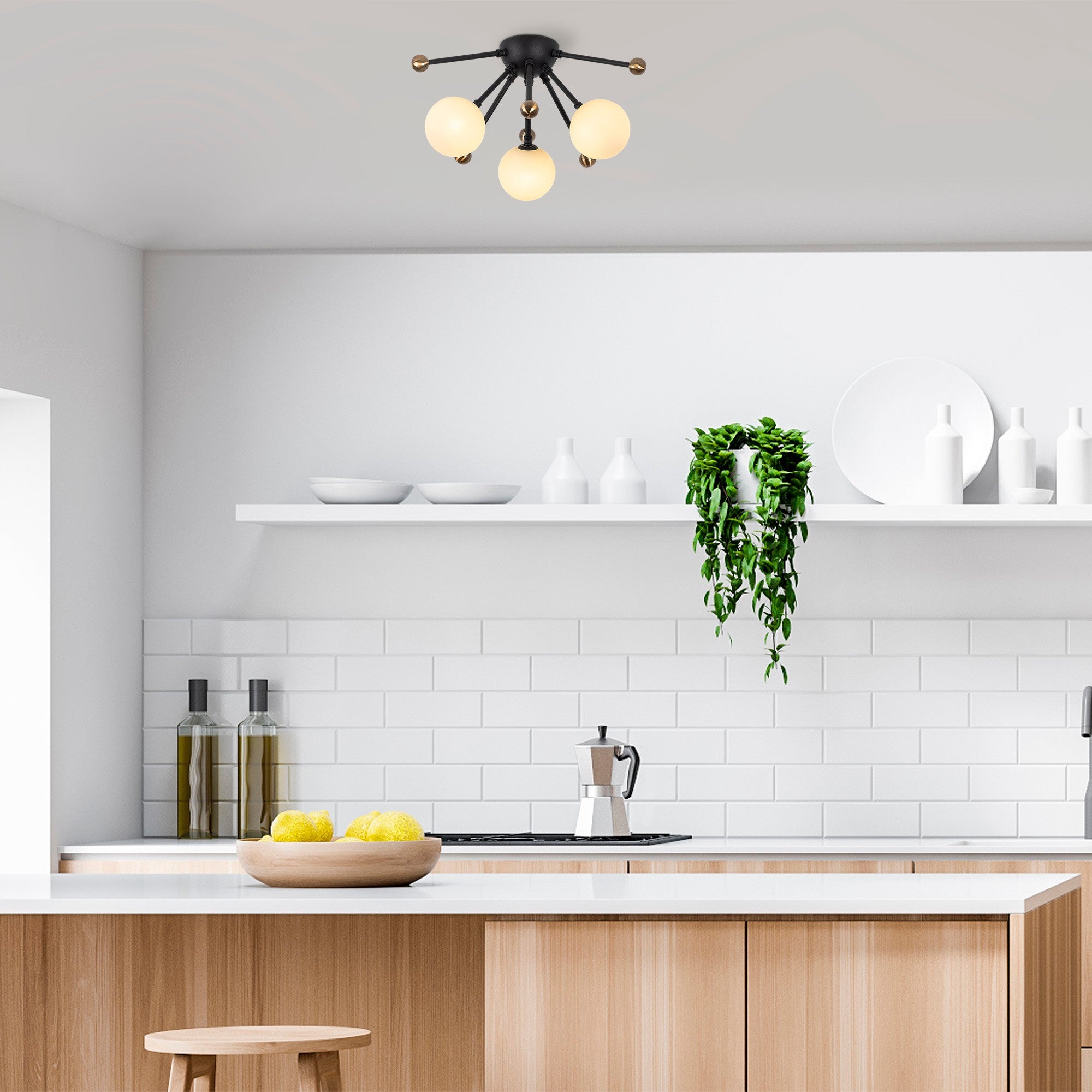 Candeeiro de Teto Industrial Elegante, Acabamento Preto e Antigo, 40 x 40 x 23 cm | Corpo em Metal, Tampa de Vidro, 3 Soquetes G9 (Lâmpada Não Inclusa) | Design Escandinavo Moderno