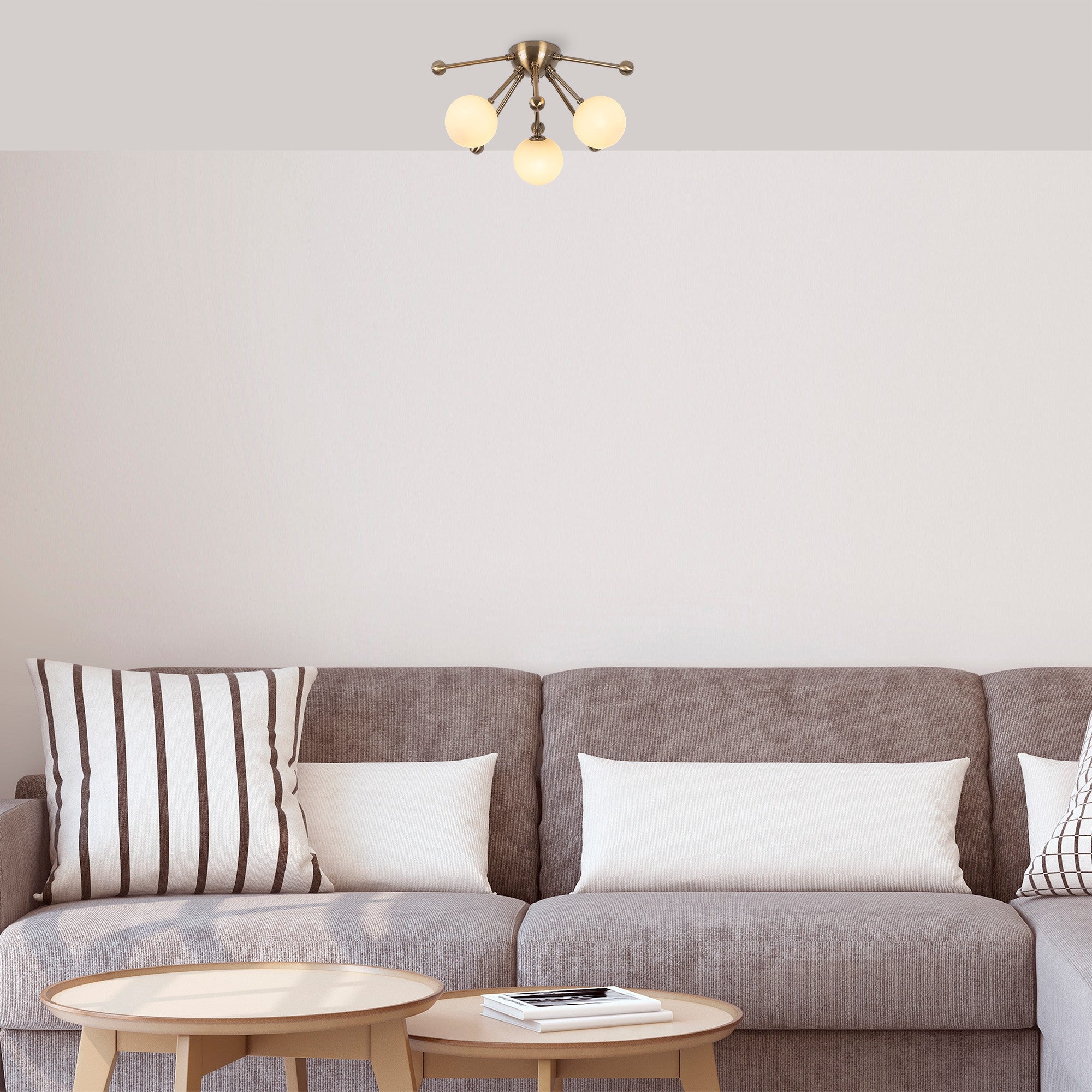 Candeeiro de Teto vintage elegante, corpo de metal, 40 x 40 x 23 cm, acabamento em cobre, 3 soquetes G9 (lâmpada não incluída), design escandinavo moderno, classificação IP20