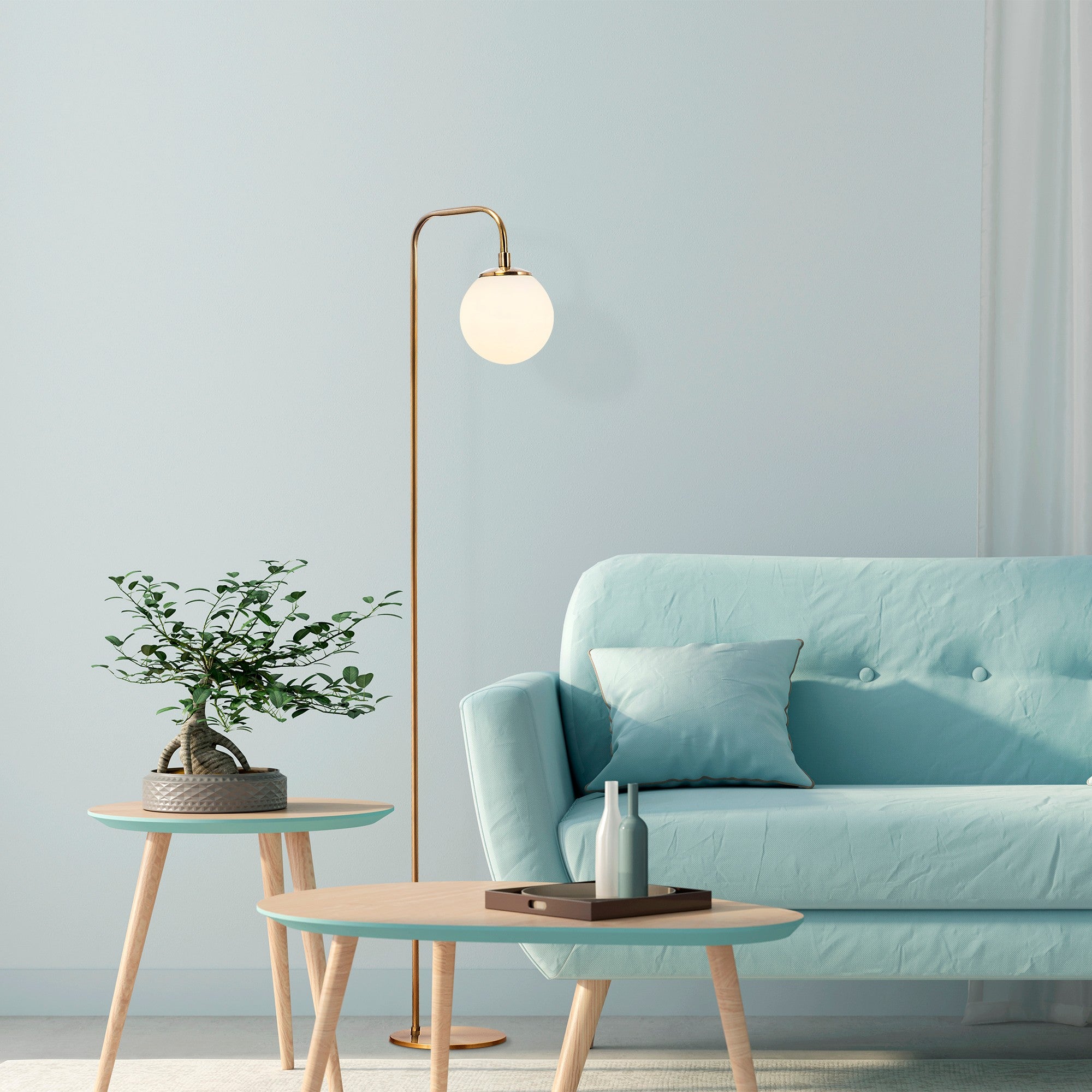 Candeeiro de Pé elegante com corpo de metal e tampa de vidro, acabamento em cobre vintage, 27 x 27 x 146 cm | Soquete E14, design escandinavo moderno, perfeita para decoração de casa