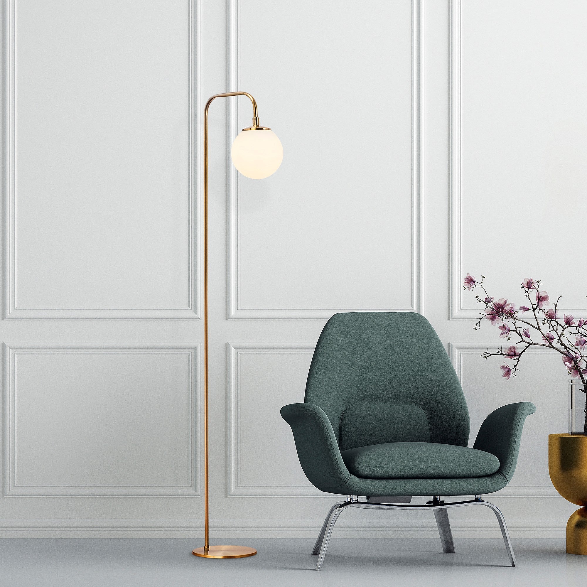 Candeeiro de Pé elegante com corpo de metal e tampa de vidro, acabamento em cobre vintage, 27 x 27 x 146 cm | Soquete E14, design escandinavo moderno, perfeita para decoração de casa