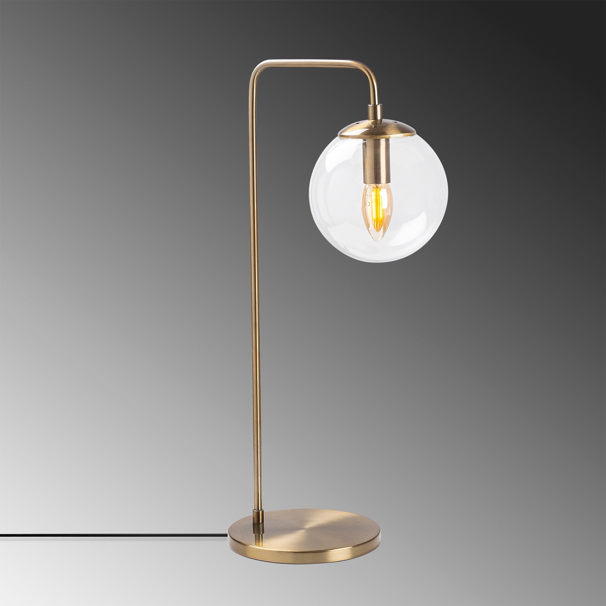 Candeeiro de Mesa Elegante com Corpo de Metal e Tampa de Vidro, Acabamento em Cobre Vintage, 17 x 25 x 55 cm | Botão Liga/Desliga, Soquete E14, Design Escandinavo Moderno