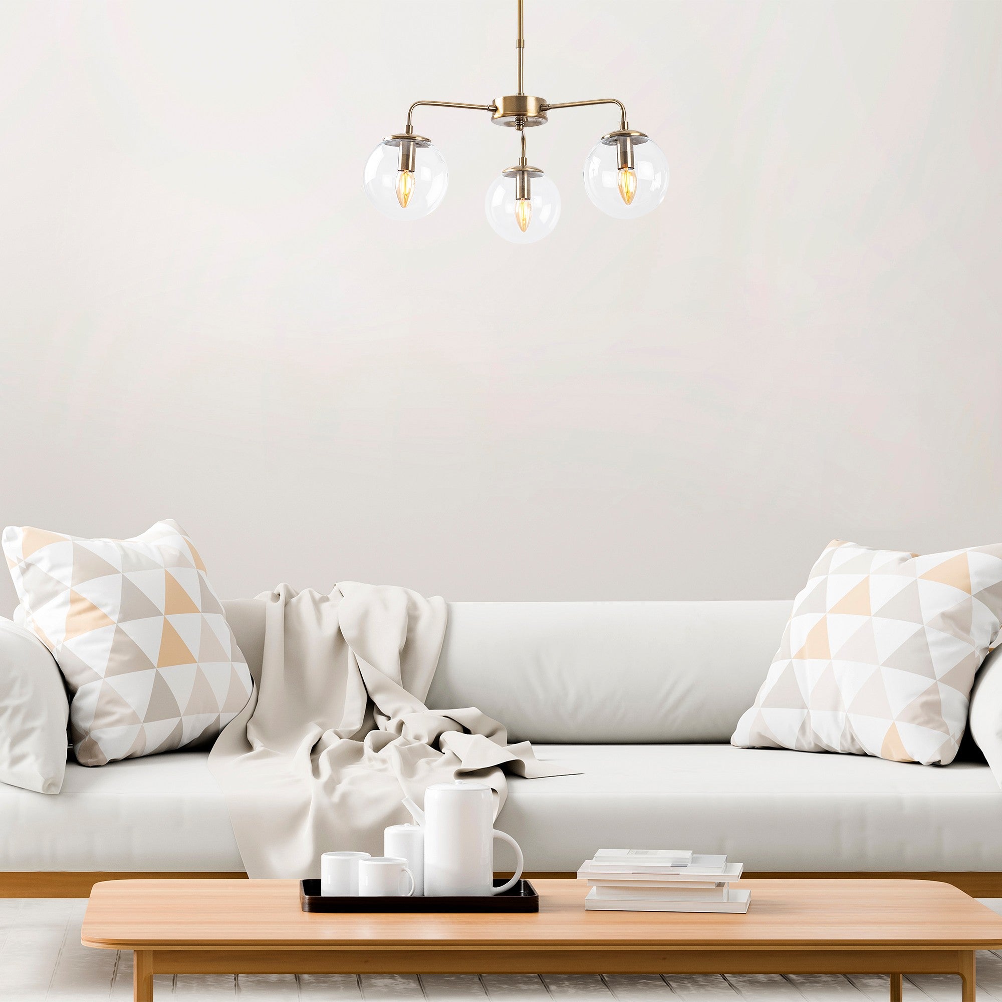 Candeeiro de Teto elegante de cobre, altura ajustável 56 x 56 x 43 cm | Corpo de metal, tampa de vidro, design vintage | 3 soquetes E14, máx. 40 W | Perfeito para espaços modernos