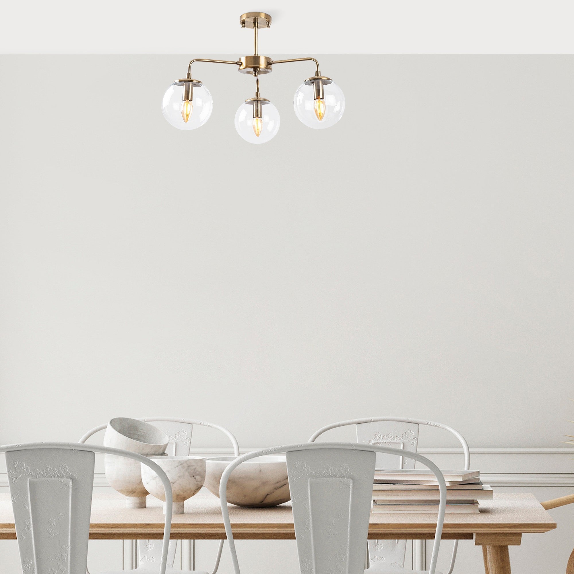 Candeeiro de Teto Vintage Elegante, Corpo em Metal, 56 x 56 x 43 cm, Altura Ajustável, 3 Soquetes E14, Acabamento em Cobre | Perfeito para Decoração Moderna e Escandinava