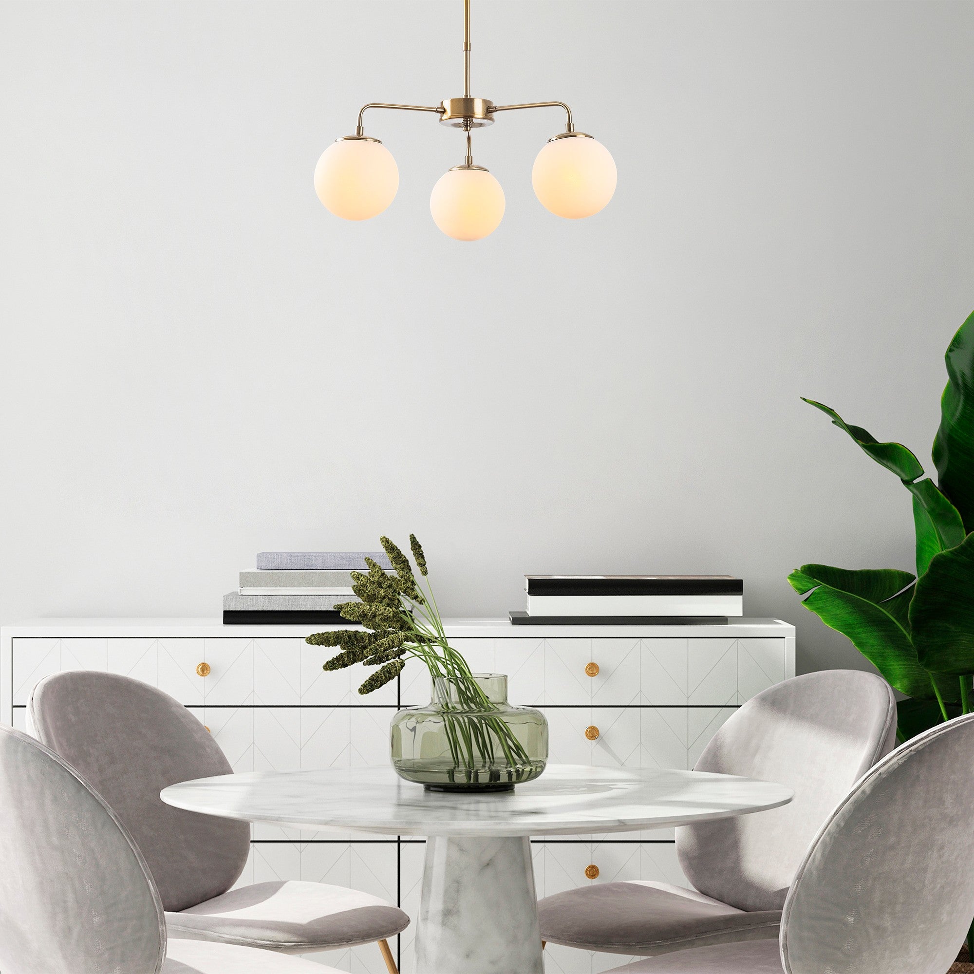 Candeeiro de Teto elegante de cobre, altura ajustável 56 x 56 x 43 cm | Corpo de metal, tampa de vidro, design vintage | 3 soquetes E14, máx. 40 W | Perfeito para espaços modernos