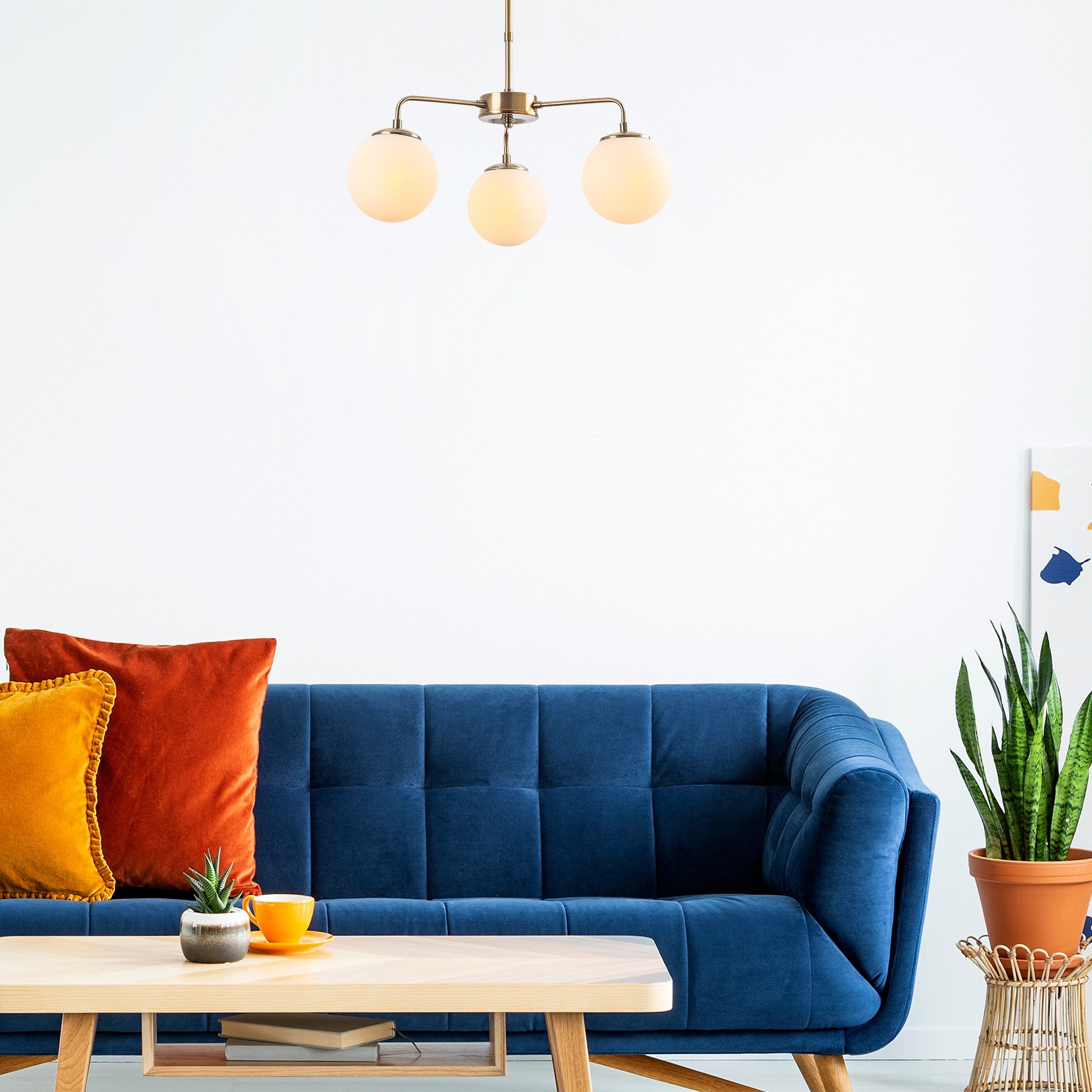 Candeeiro de Teto elegante de cobre, altura ajustável 56 x 56 x 43 cm | Corpo de metal, tampa de vidro, design vintage | 3 soquetes E14, máx. 40 W | Perfeito para espaços modernos