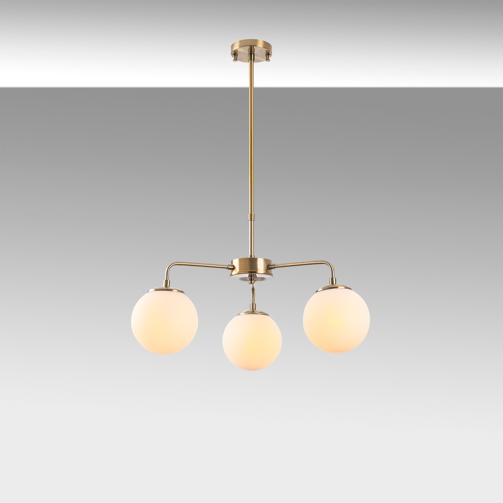 Candeeiro de Teto elegante de cobre, altura ajustável 56 x 56 x 43 cm | Corpo de metal, tampa de vidro, design vintage | 3 soquetes E14, máx. 40 W | Perfeito para espaços modernos